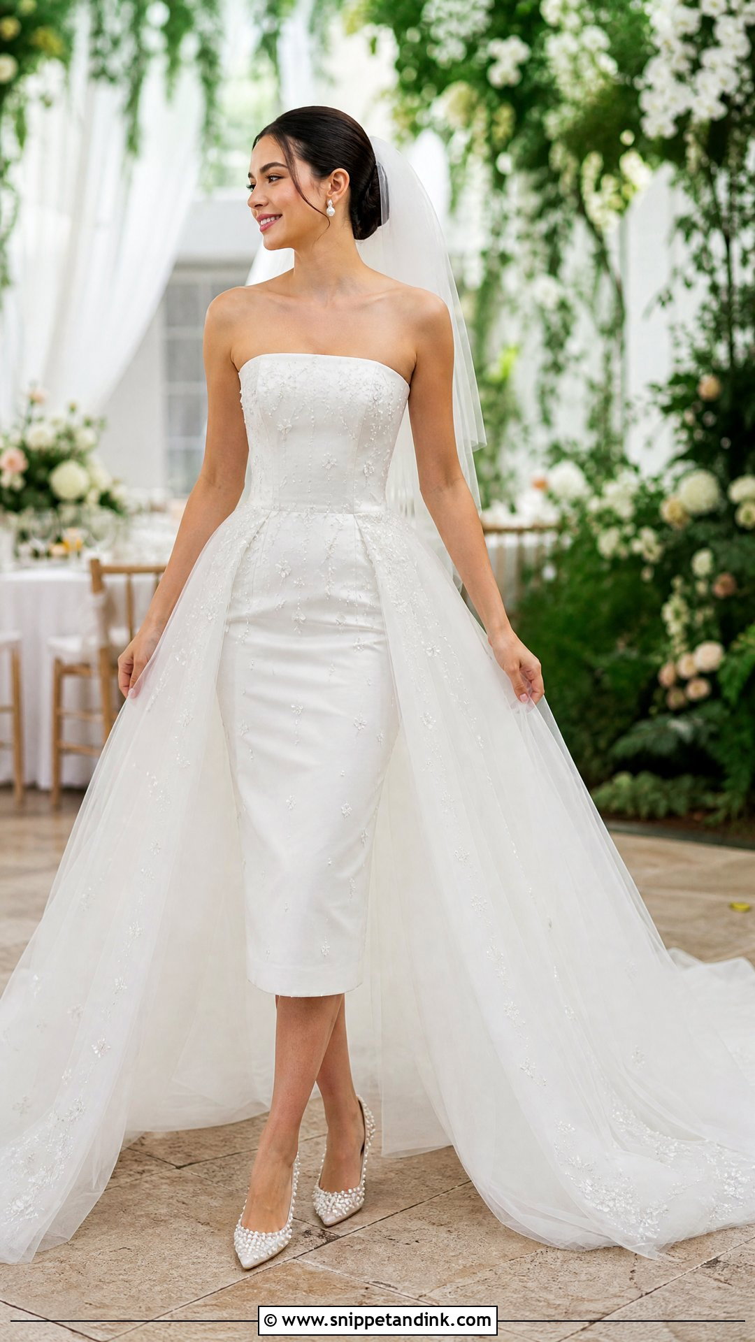 Tea Length Wedding Dress With Detachable Floor Length Train - Snippet and Ink - 20 Wedding Dress with Detachable Train Ideas