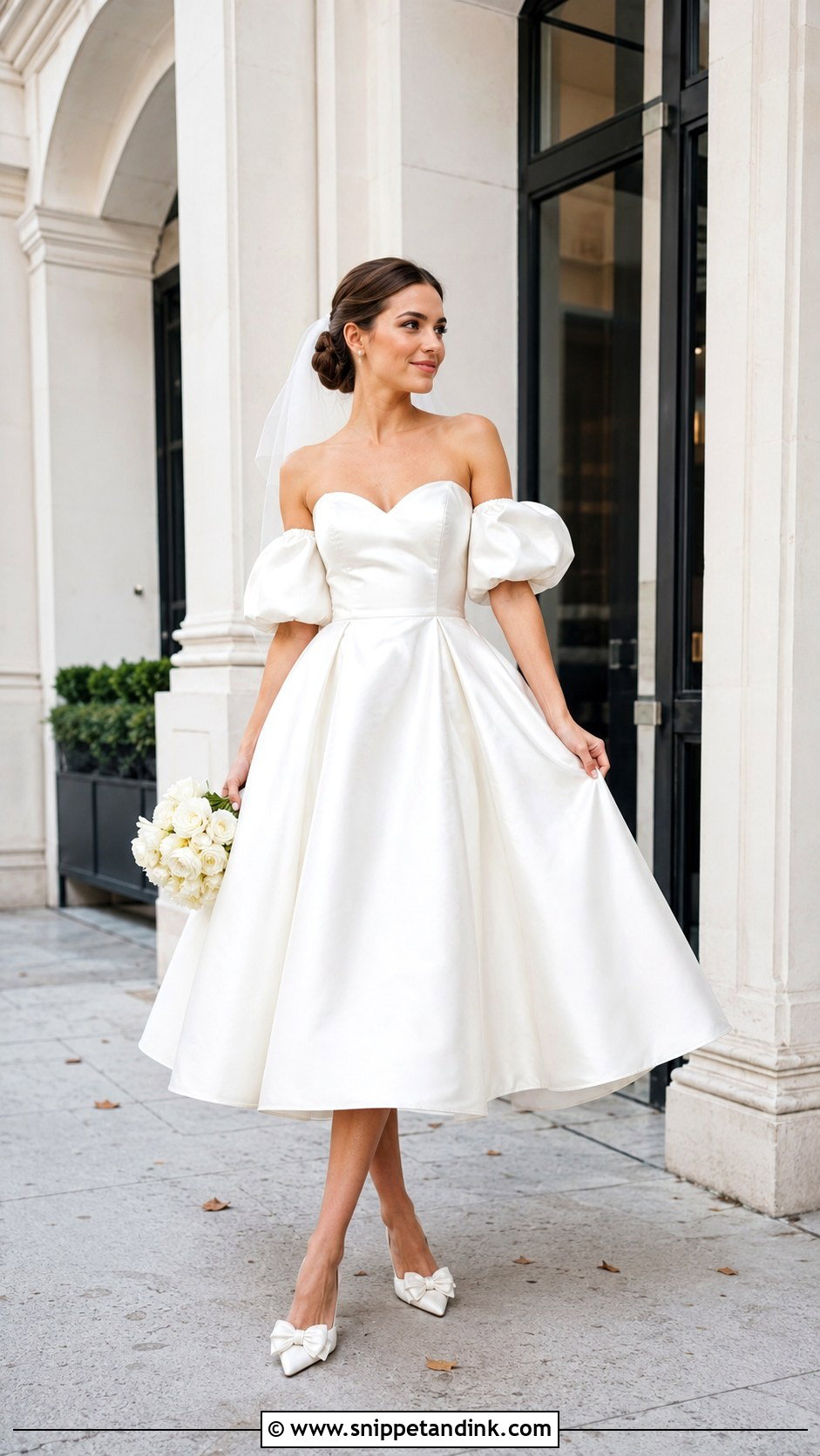 Tea Length Wedding Dress With Detachable Puff Sleeves - Snippet and Ink - 20 Wedding Dress with Detachable Sleeves