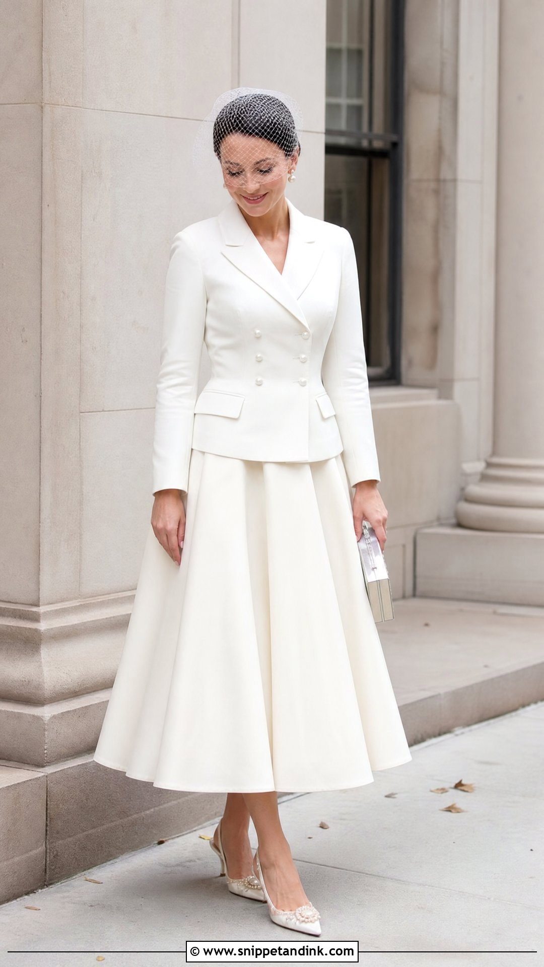 Tea Length Wedding Dress With Double Breasted Blazer - Snippet and Ink - 20 Wedding Dress with Blazer Ideas