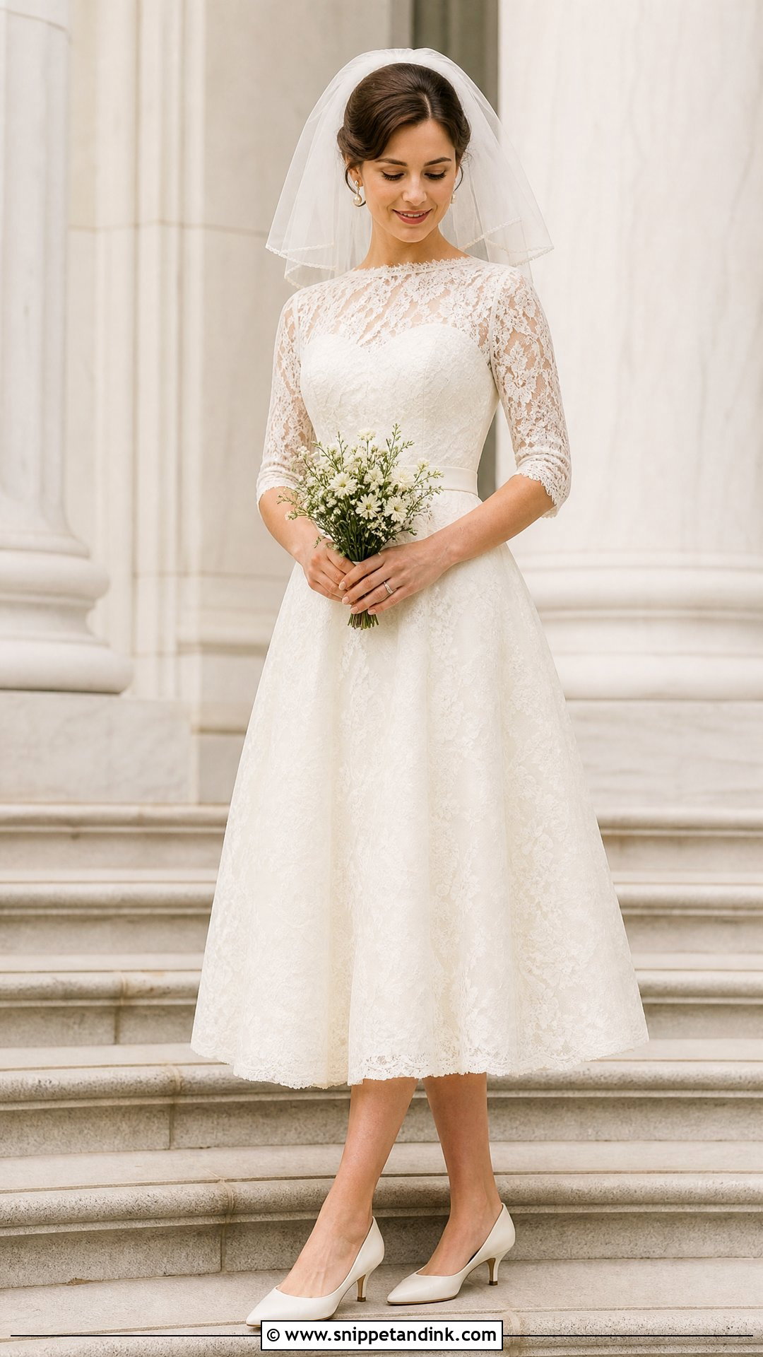 Tea Length Wedding Dress With Elbow Sleeves - Snippet and Ink - 20 Wedding Dress for Big Arms Ideas