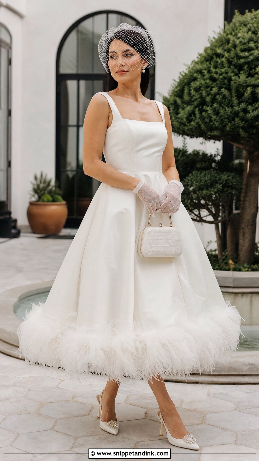 Tea Length Wedding Dress With Feather Hem - Snippet and Ink - 20 Wedding Dress with Feathers Ideas