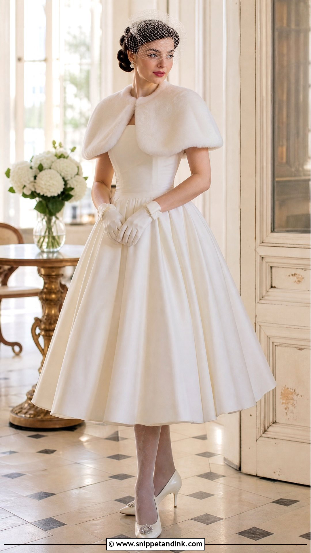 Tea Length Wedding Dress With Fur Cape Coat - Snippet and Ink - 20 Wedding Dress with Fur Coat Ideas