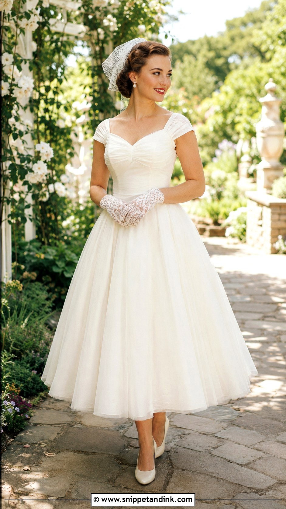 Tea Length Wedding Dress With Gloves - Snippet and Ink - 25 Wedding Dresses with Gloves