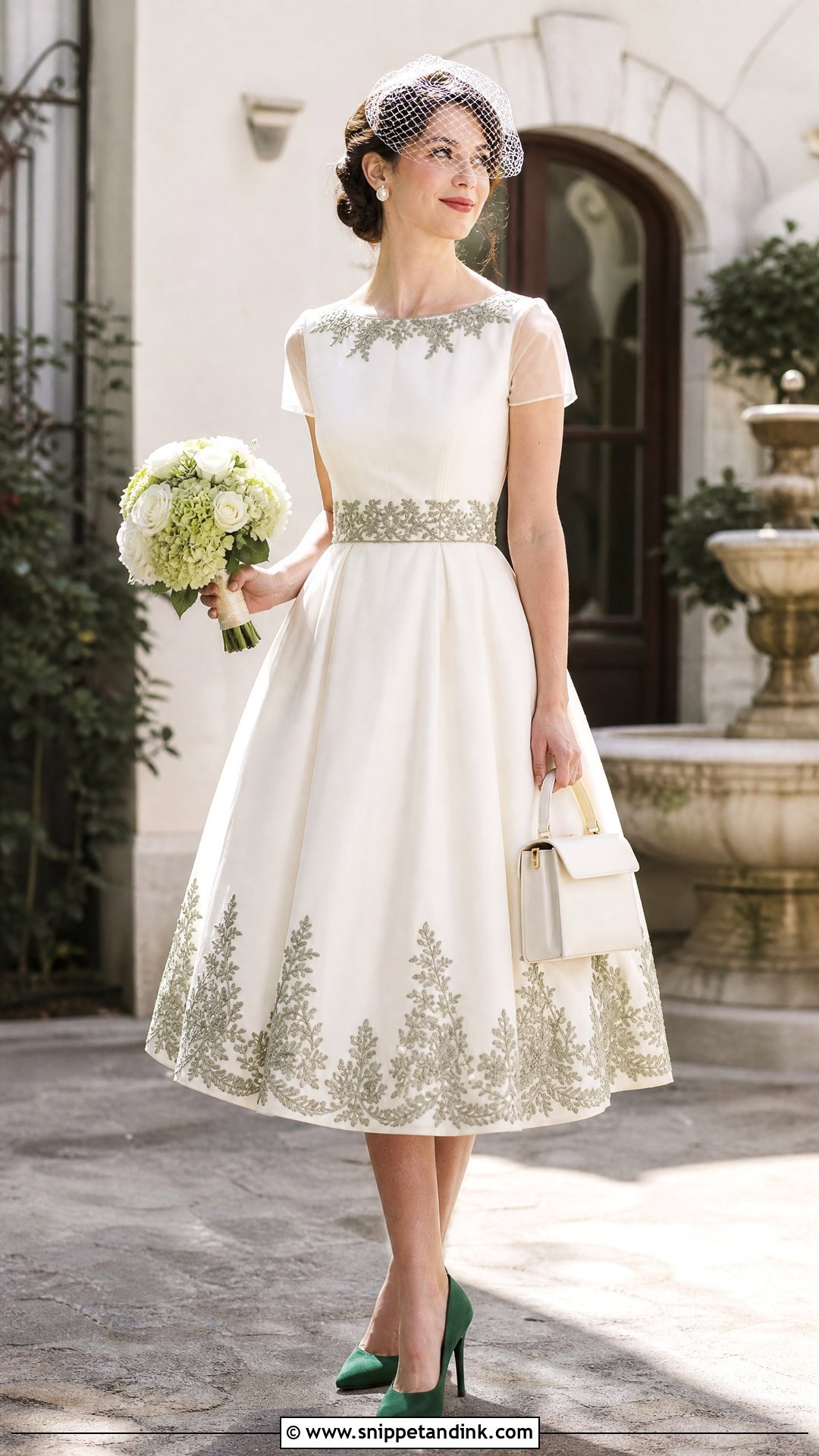 Tea Length Wedding Dress With Green Accents - Snippet and Ink - 20 Wedding Dress with Green Accents Ideas