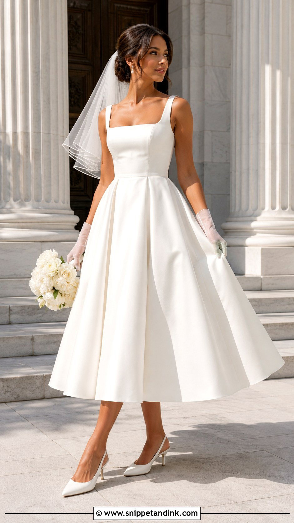 Tea Length Wedding Dress With Heels - Snippet and Ink - 20 Modern Bride Dress Ideas