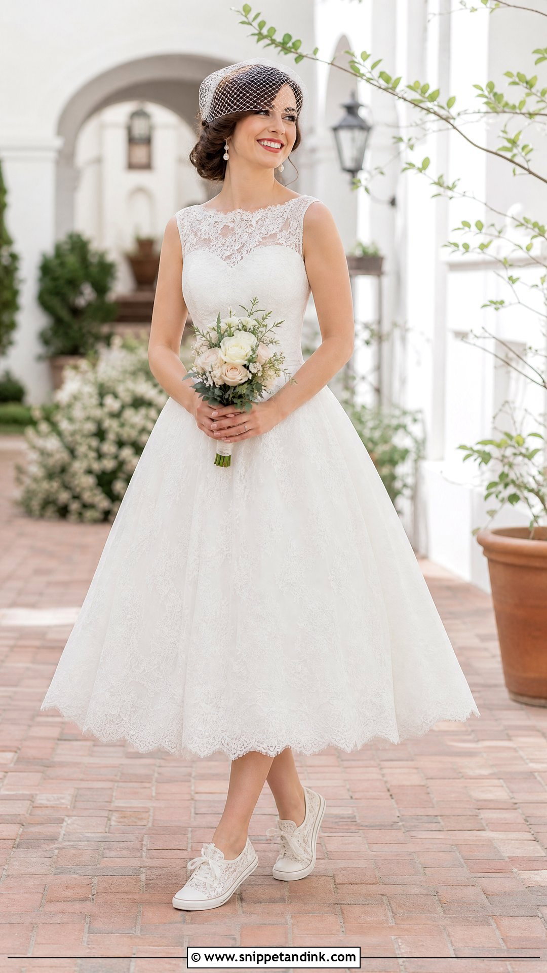 Tea Length Wedding Dress With Lace Sneakers - Snippet and Ink - 25 Wedding Dress with Sneakers Ideas
