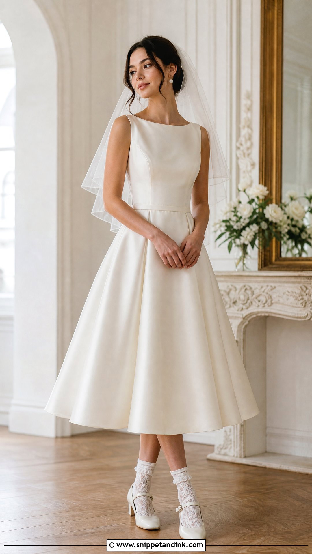 Tea Length Wedding Dress With Lace Socks - Snippet and Ink - 20 Wedding Socks Ideas