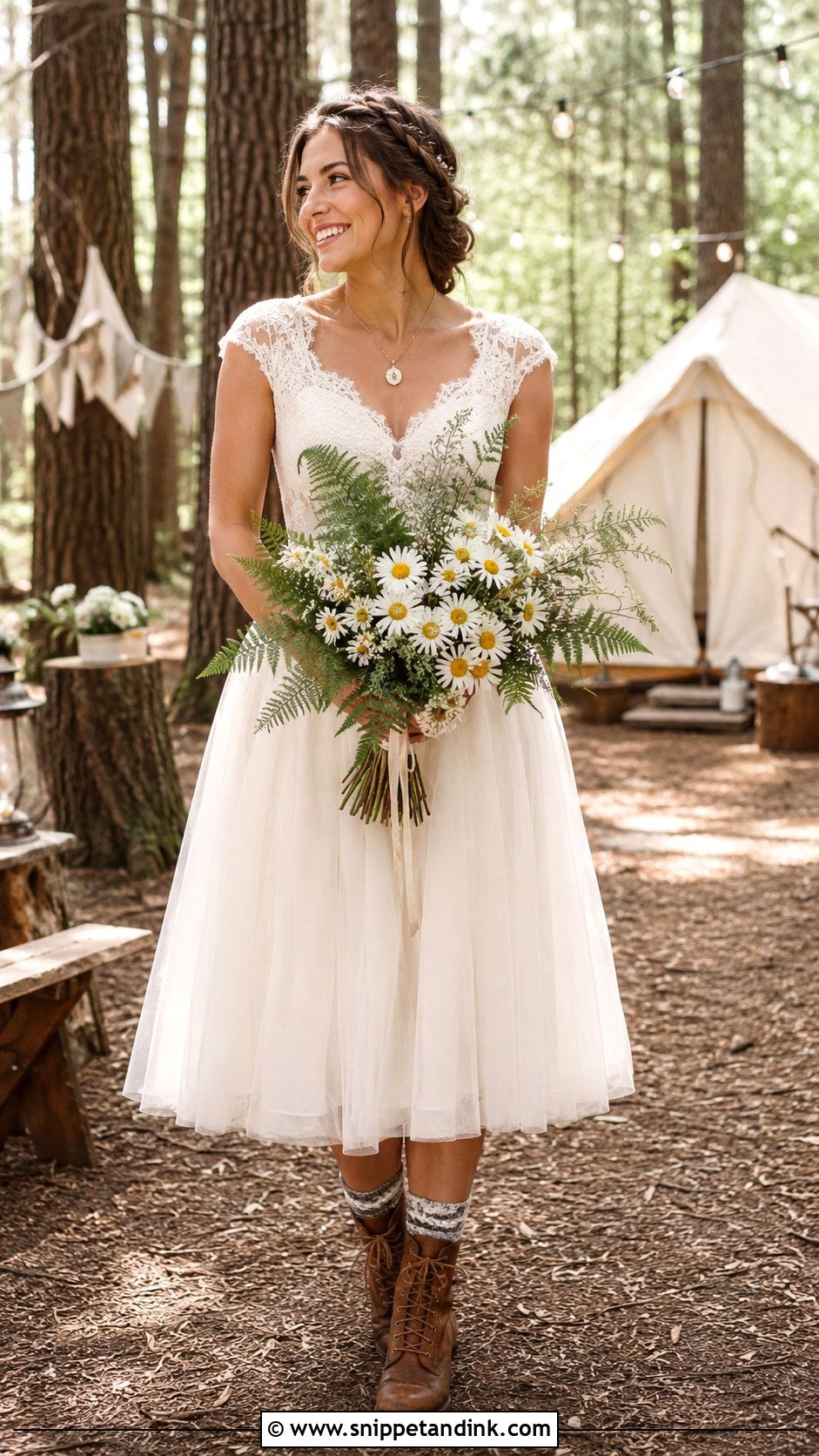 Tea Length Wedding Dress With Lace Up Boots - Snippet and Ink - 20 Granola Wedding Dress Ideas