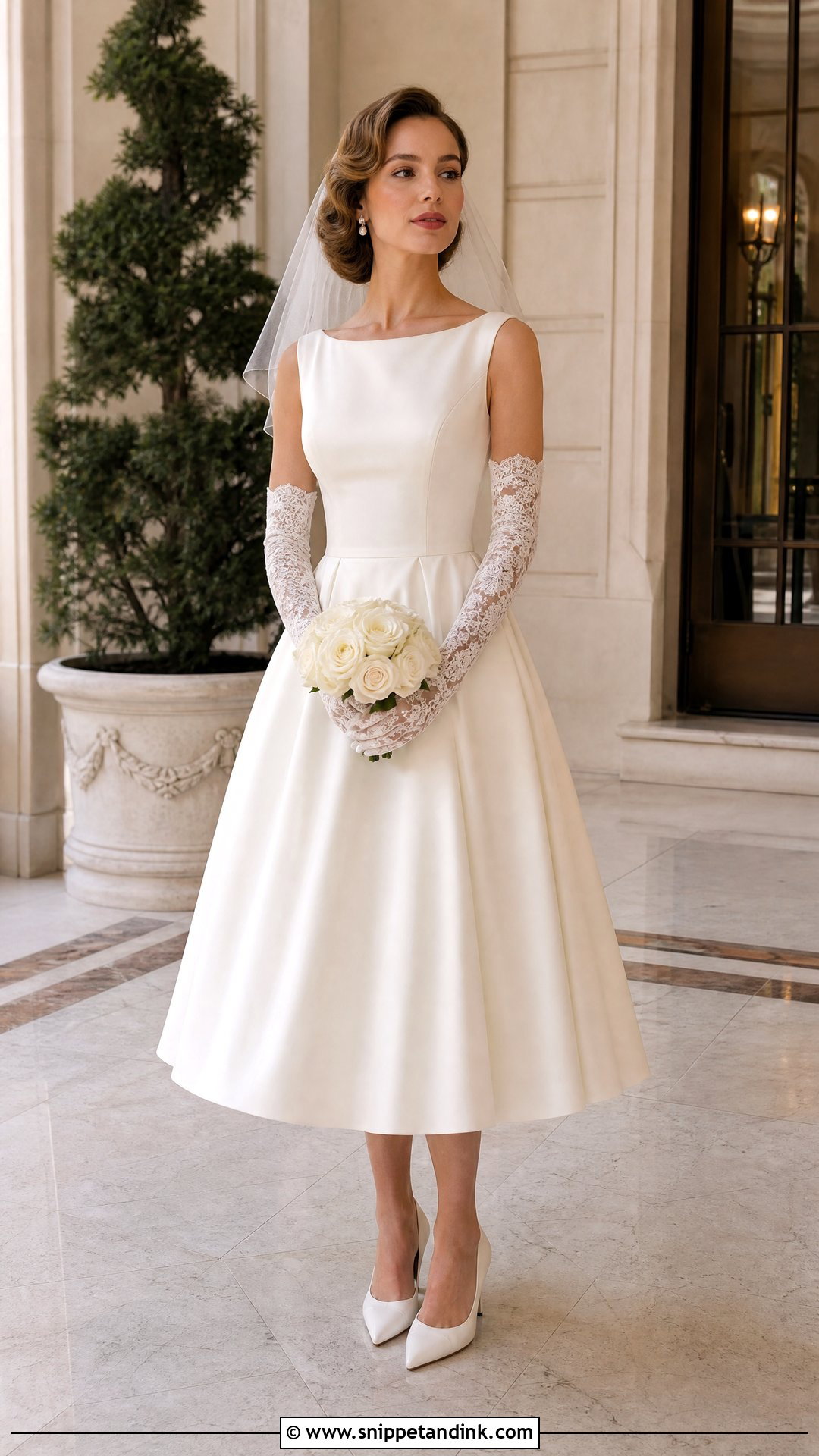 Tea Length Wedding Dress With Long Lace Gloves - Snippet and Ink - 20 Wedding Dress with Long Gloves Ideas