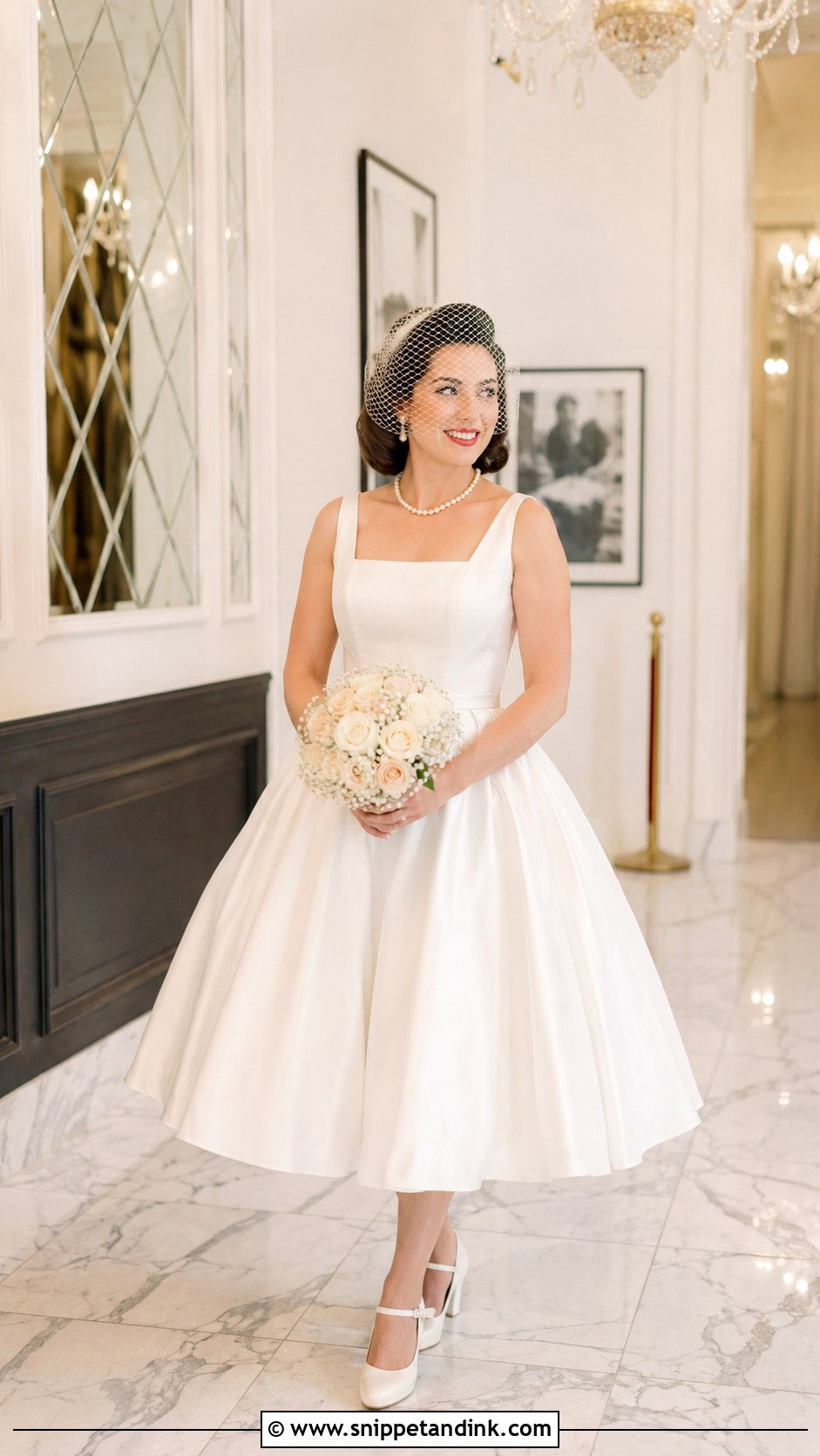 Tea Length Wedding Dress With Mary Jane Heels - Snippet and Ink - 30 Vegas Elopement Dress Ideas