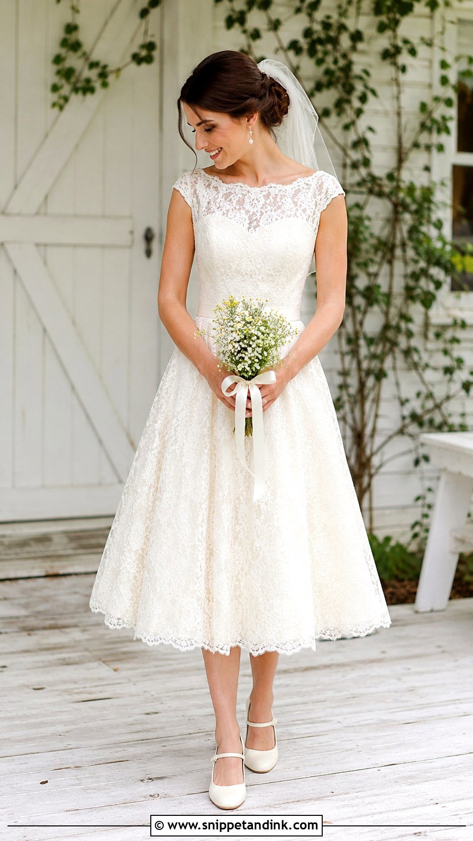 Tea Length Wedding Dress With Mary Jane Heels - Snippet and Ink - 25 Woodsy Wedding Dress Ideas