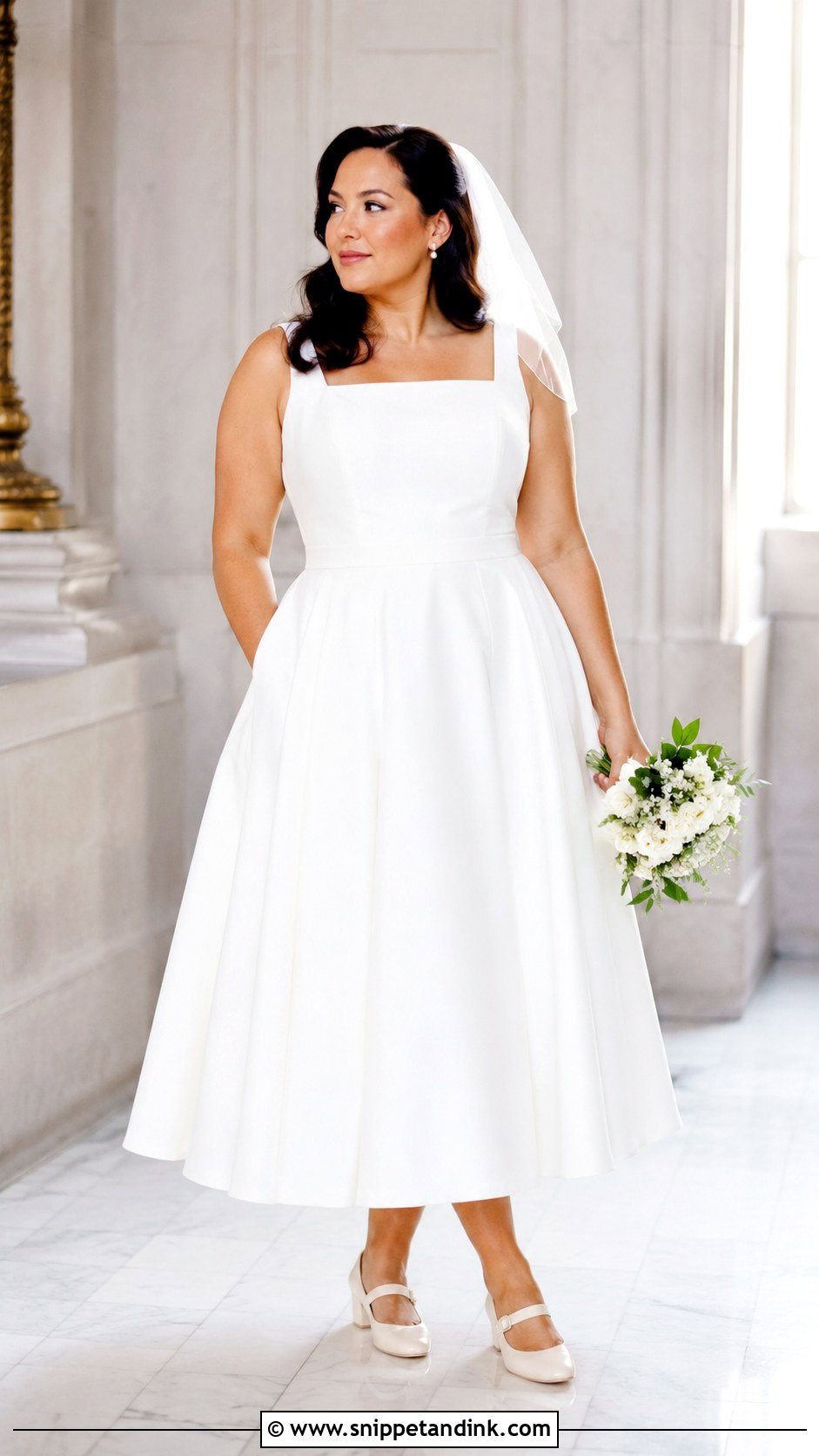 Tea Length Wedding Dress With Mary Jane Heels - Snippet and Ink - 30 Midsize Wedding Dress Ideas