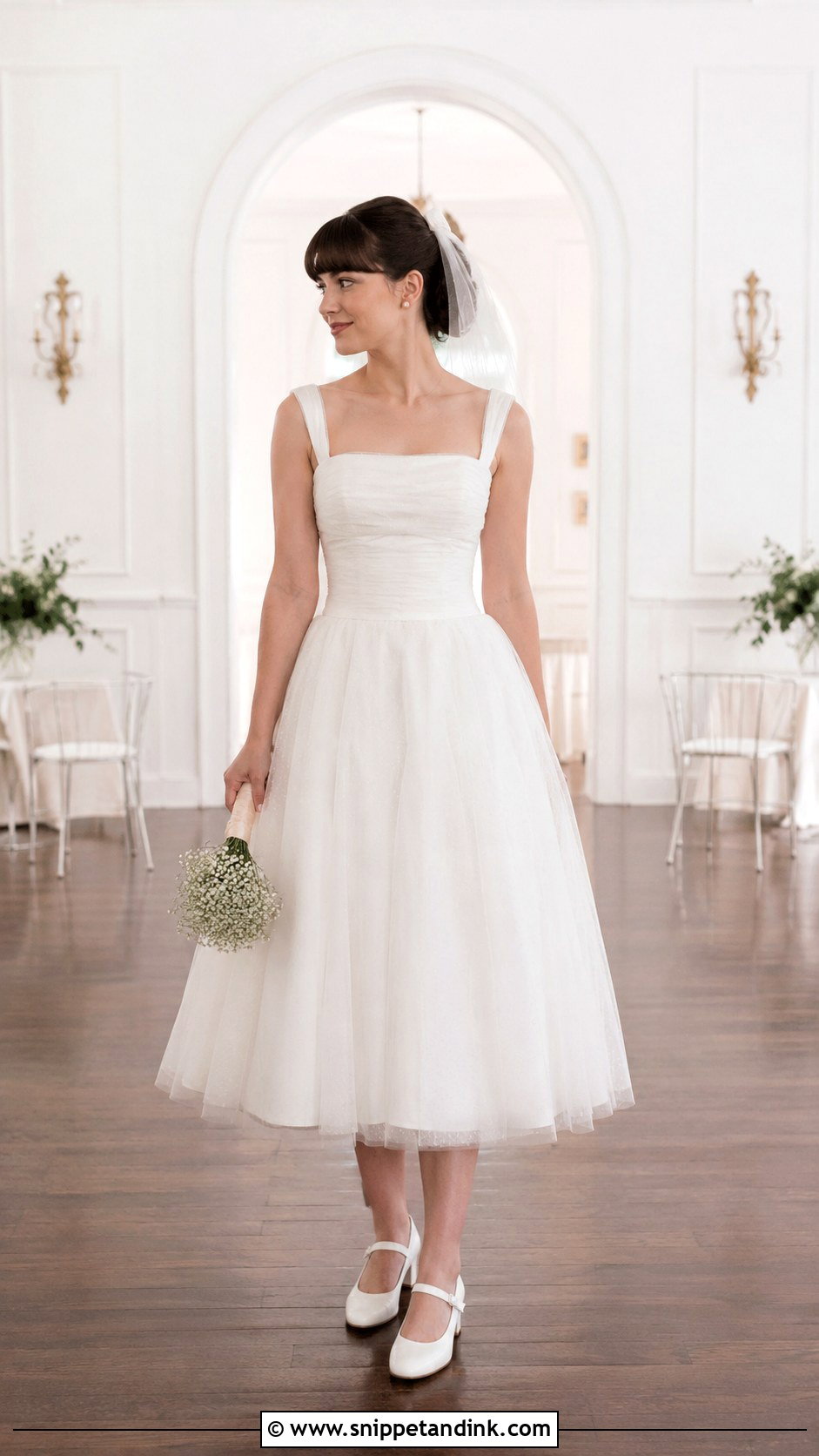 Tea Length Wedding Dress With Mary Jane Shoes - Snippet and Ink - 25 Small Wedding Dress Ideas