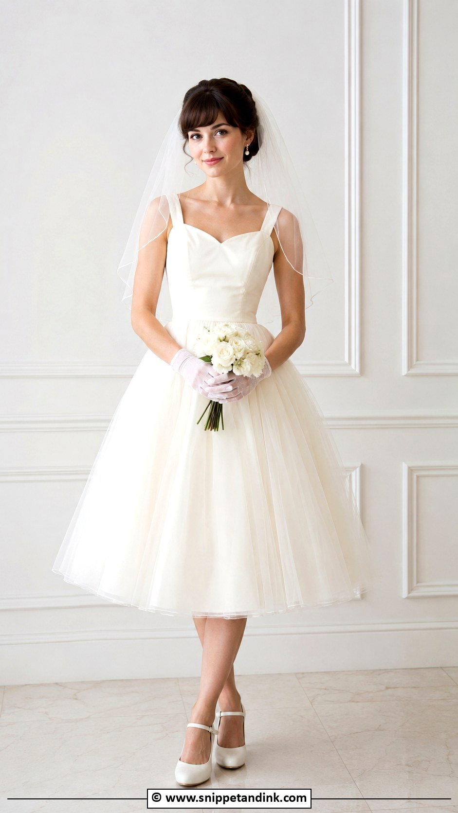 Tea Length Wedding Dress With Mary Jane Shoes - Snippet and Ink - 35 Short Wedding Dress Ideas