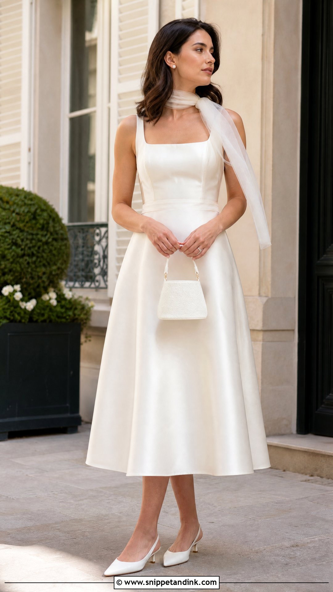Tea Length Wedding Dress With Neck Scarf - Snippet and Ink - 20 Wedding Dresses with Neck Scarf