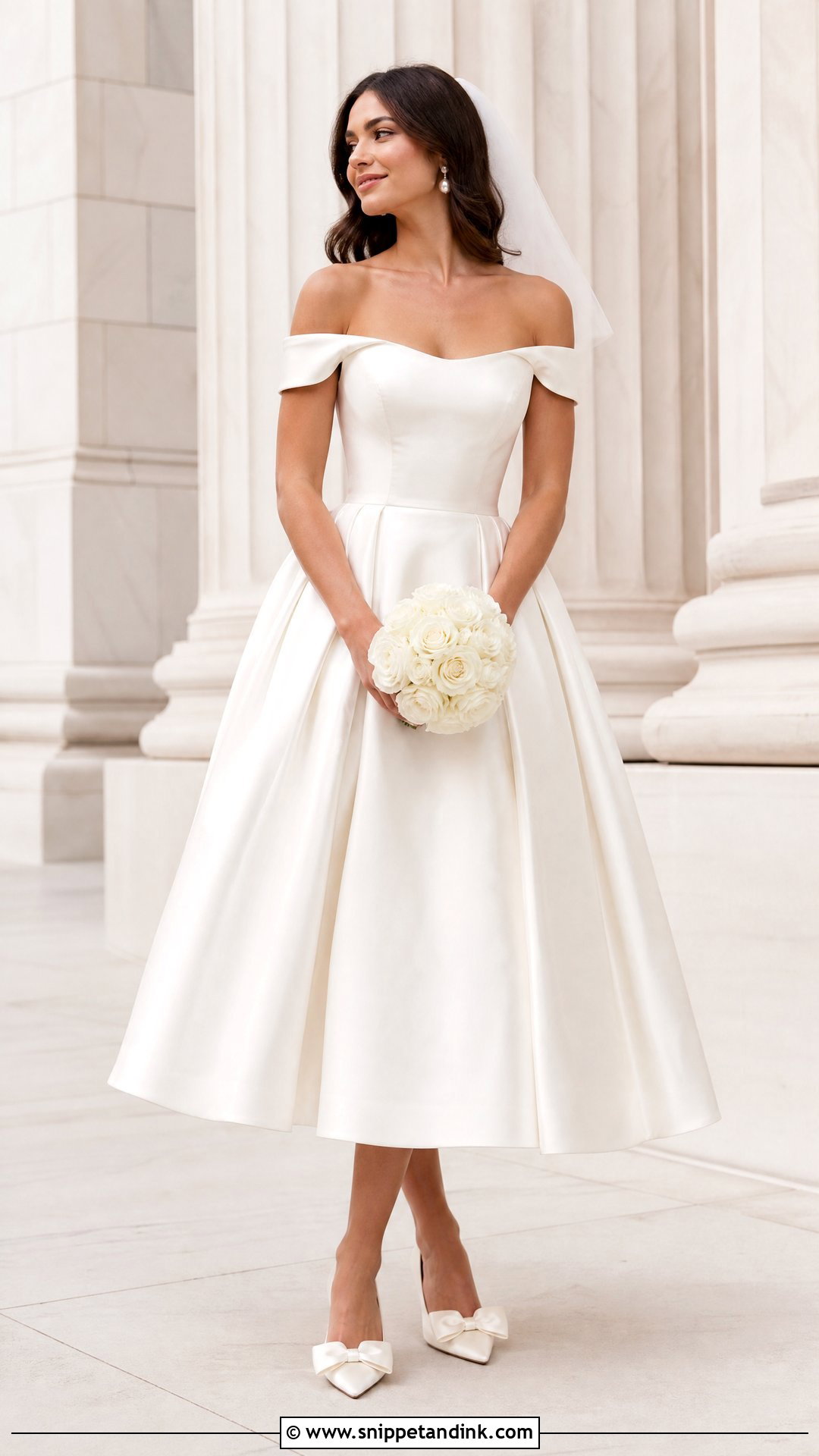 Tea Length Wedding Dress With Off Shoulder Sleeves - Snippet and Ink - 20 Wedding Dress Off Shoulder Sleeves