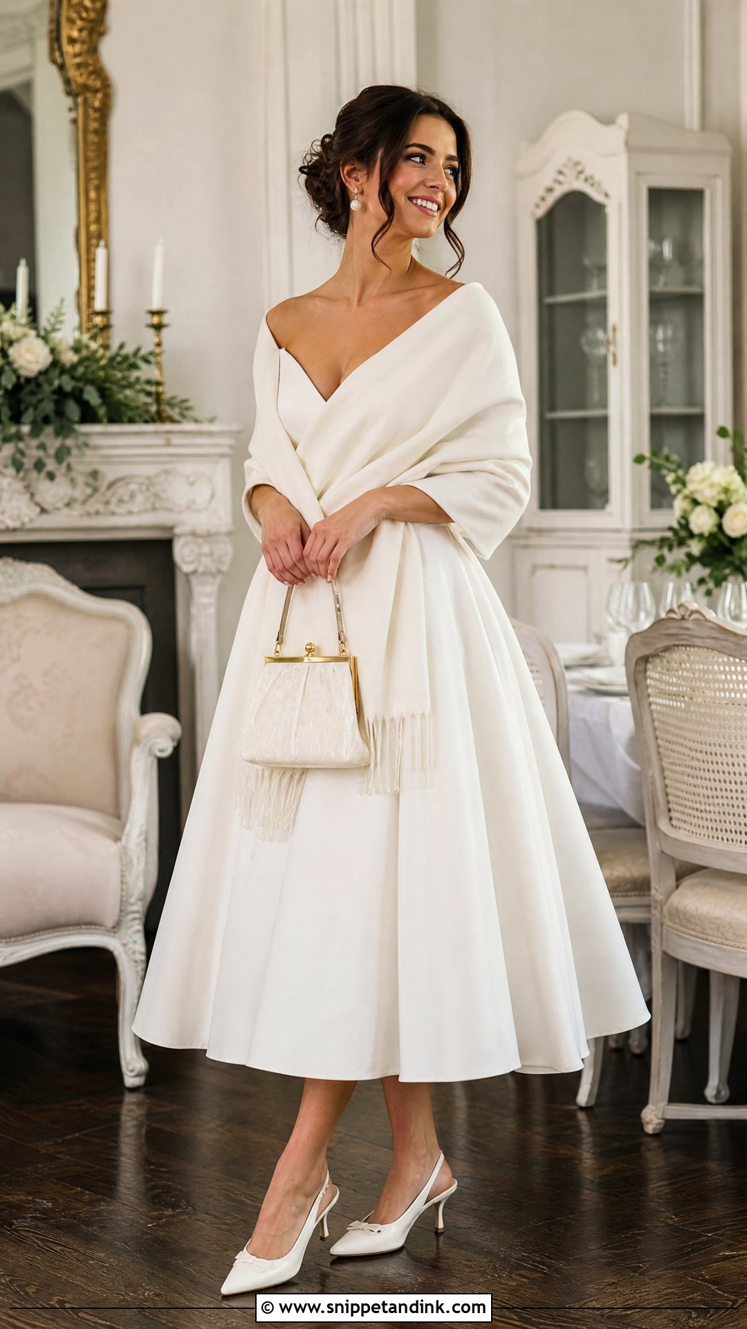 Tea Length Wedding Dress With Pashmina Shawl - Snippet and Ink - 25 Wedding Dress with Shawl Ideas