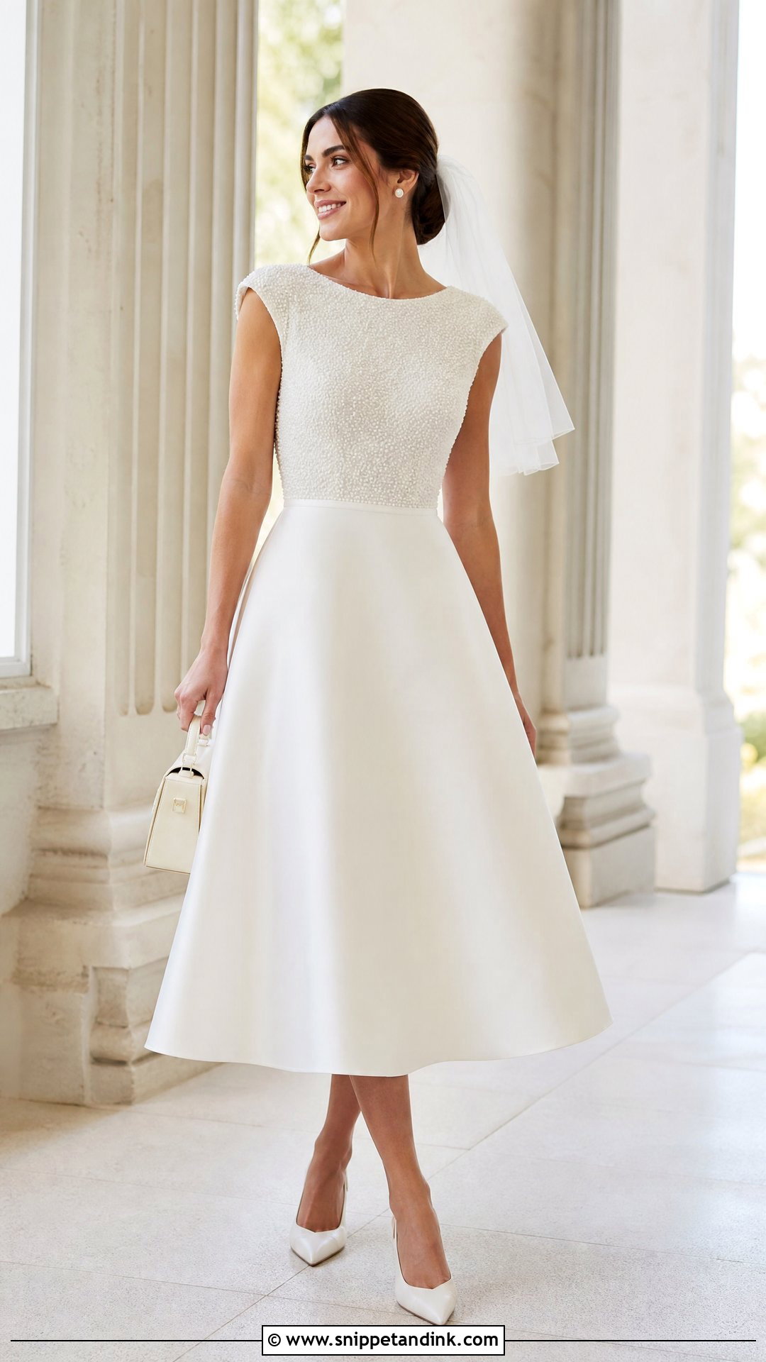 Tea Length Wedding Dress With Pearl Bodice - Snippet and Ink - 20 Simple Wedding Dress with Pearls Ideas