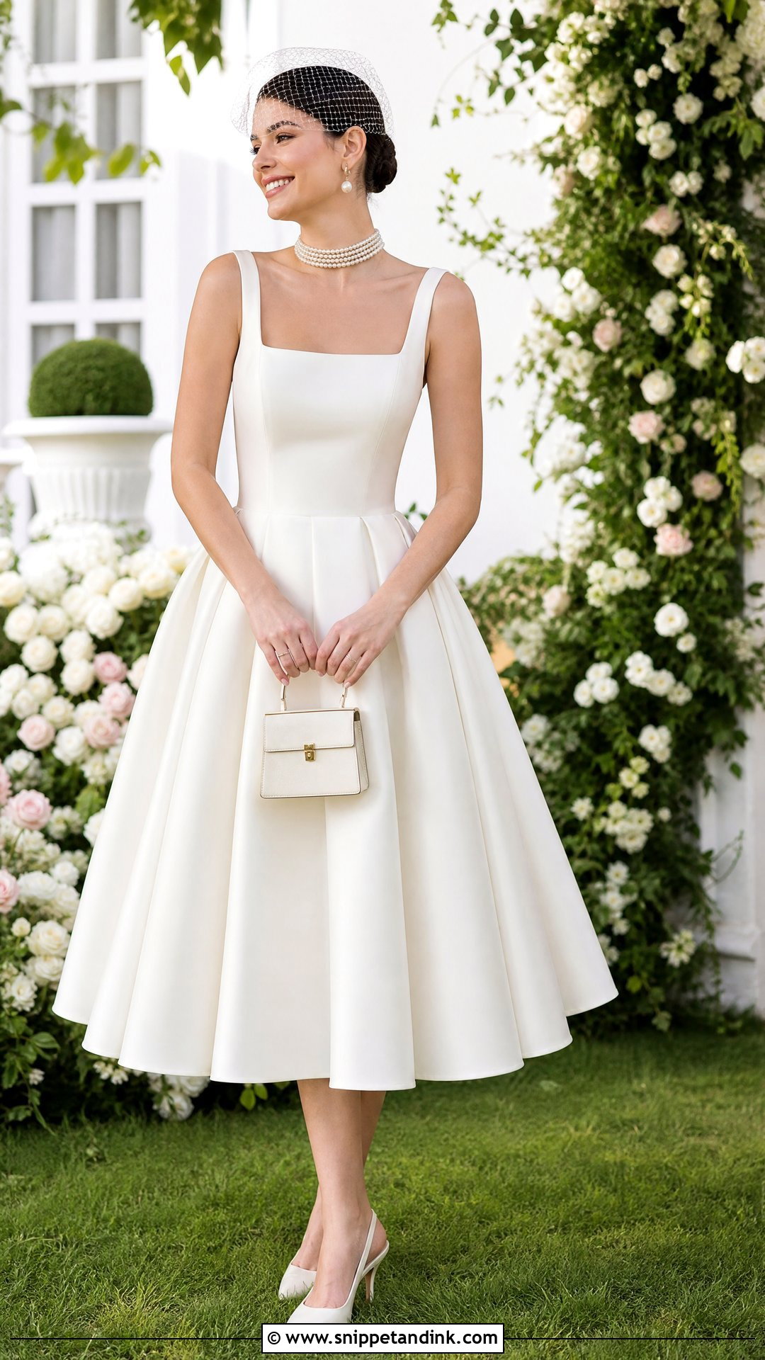 Tea Length Wedding Dress With Pearl Choker - Snippet and Ink - 20 Wedding Dress with Choker Ideas
