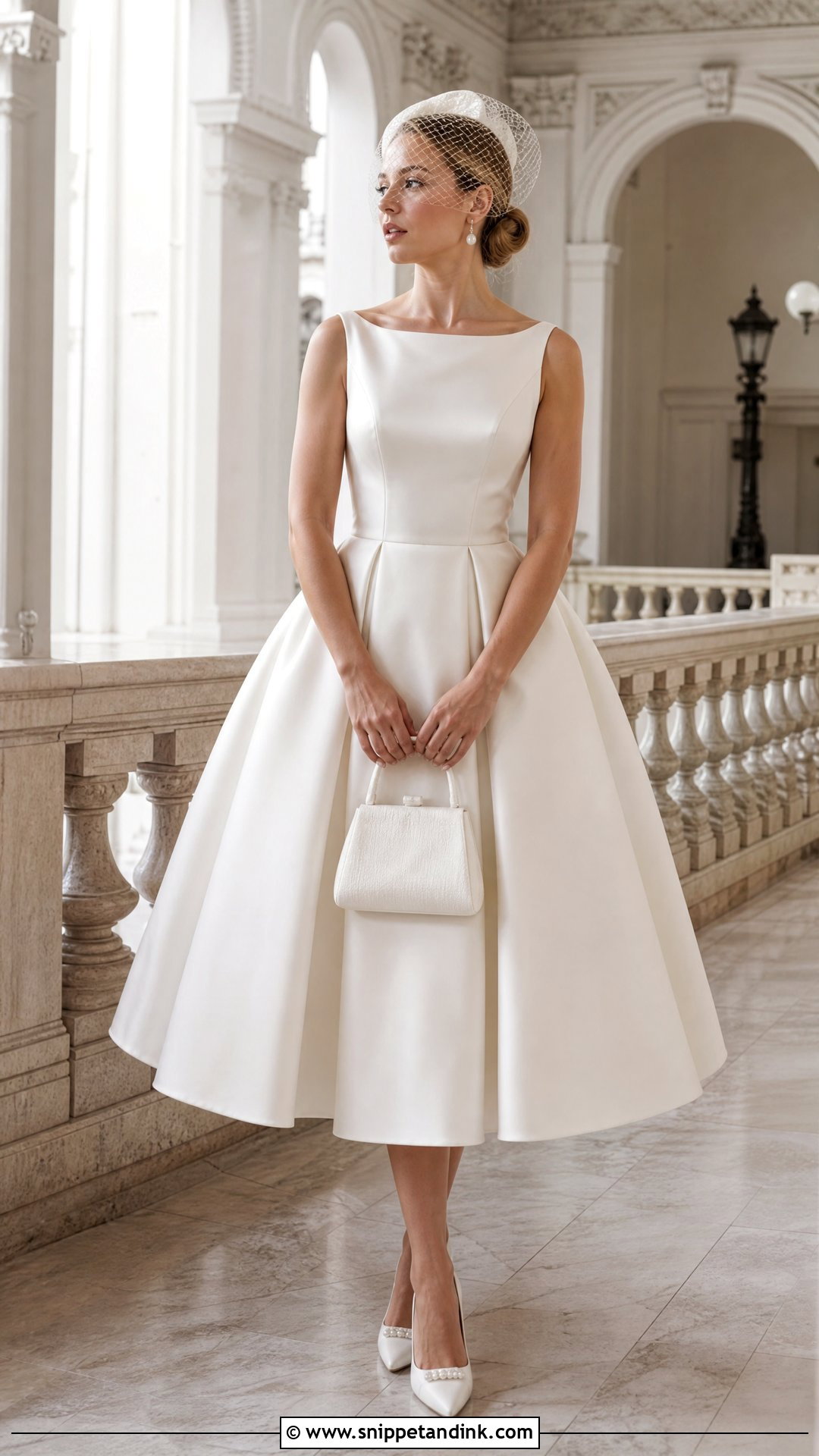 Tea Length Wedding Dress With Pearl Pumps - Snippet and Ink - 25 Simple Short Wedding Dress Ideas