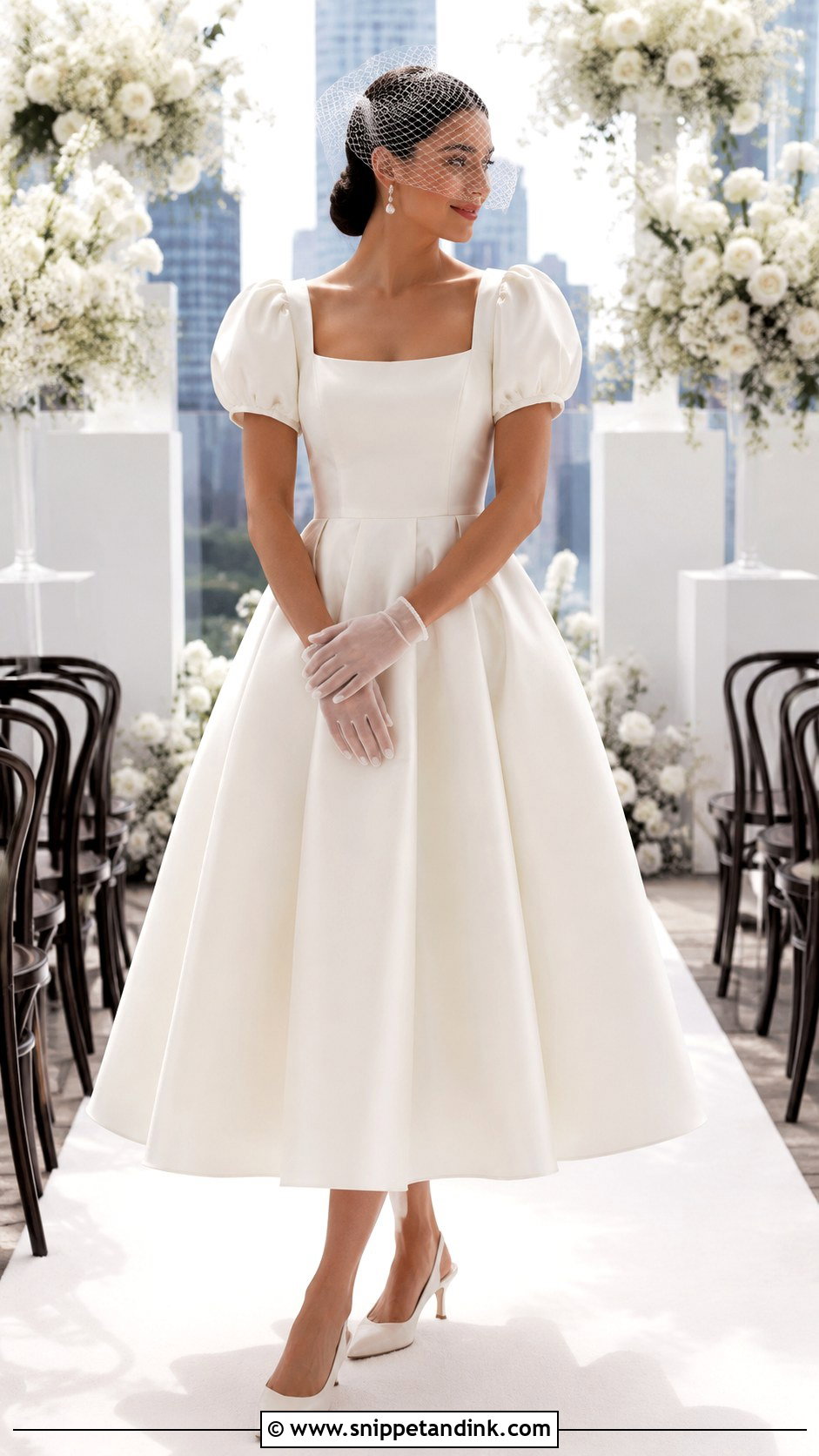 Tea Length Wedding Dress With Puff Sleeves - Snippet and Ink - 20 Big Sleeve Wedding Dress Ideas