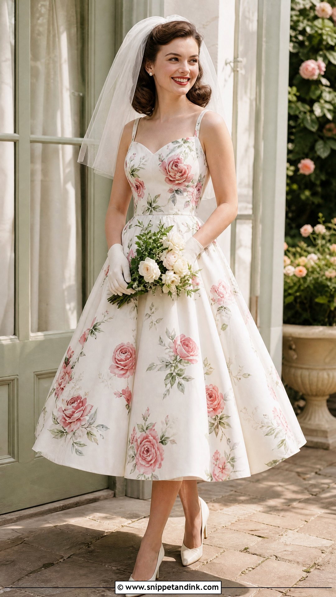 Tea Length Wedding Dress With Rose Print - Snippet and Ink - 20 Wedding Dress with Roses Ideas