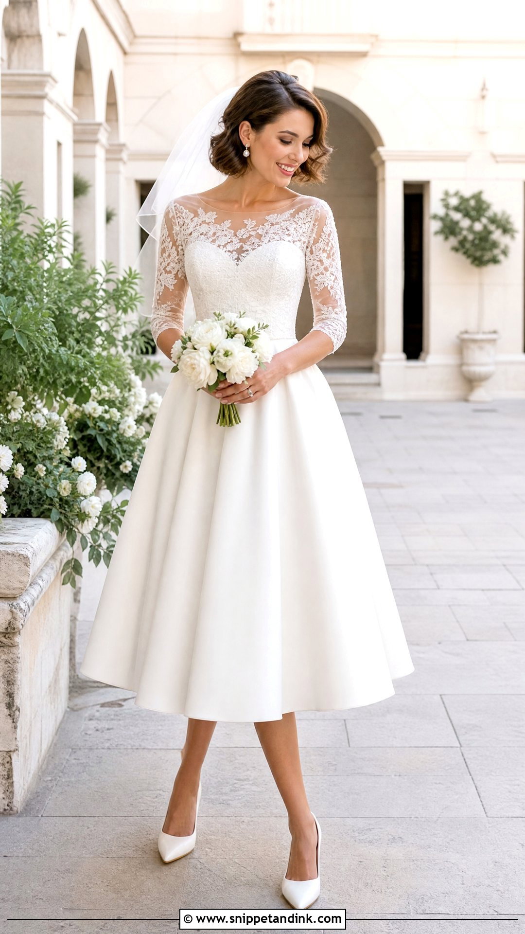 Tea Length Wedding Dress With Sheer Sleeves - Snippet and Ink - 20 Wedding Dress with Sheer Sleeves