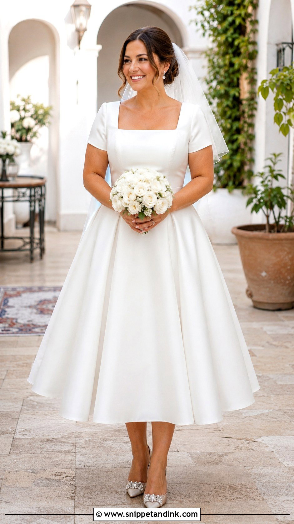 Tea Length Wedding Dress With Short Sleeves - Snippet and Ink - 20 Midsize Bride Wedding Dress Ideas