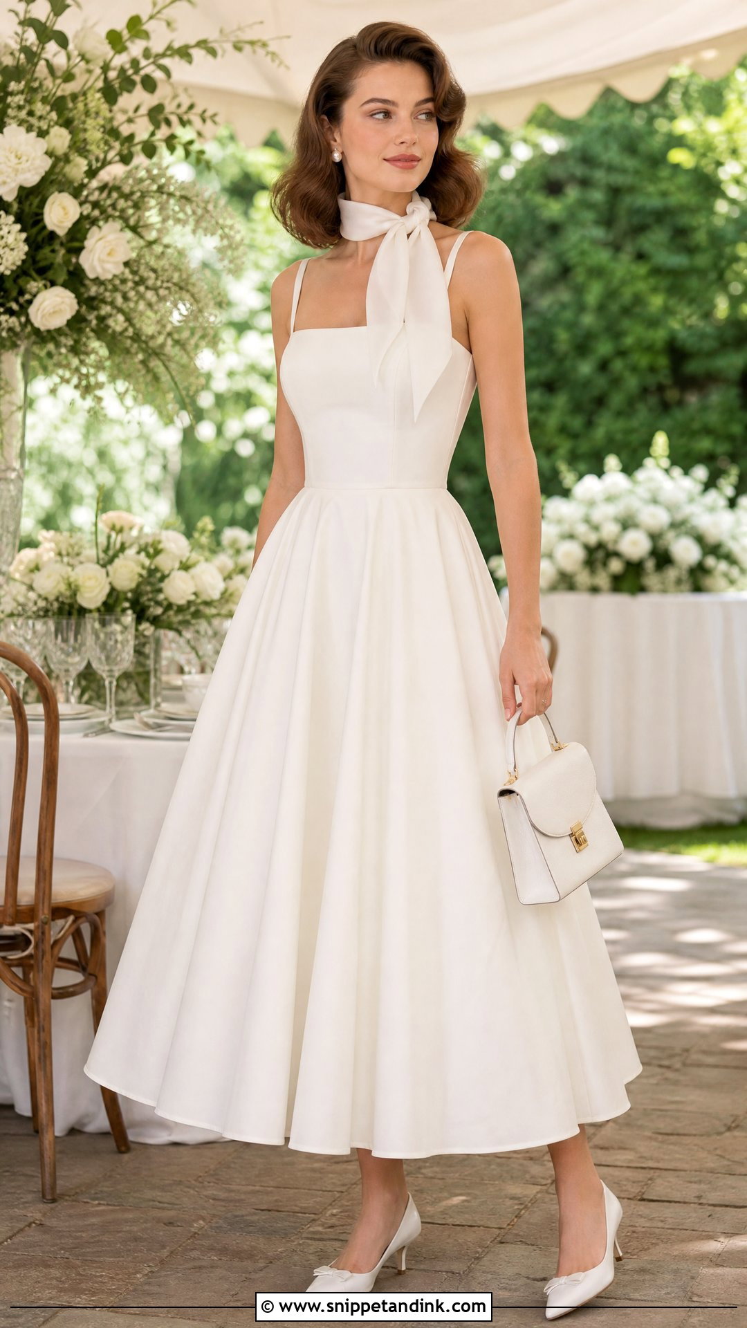 Tea Length Wedding Dress With Silk Scarf - Snippet and Ink - 25 Neck Scarf Wedding Dress Ideas
