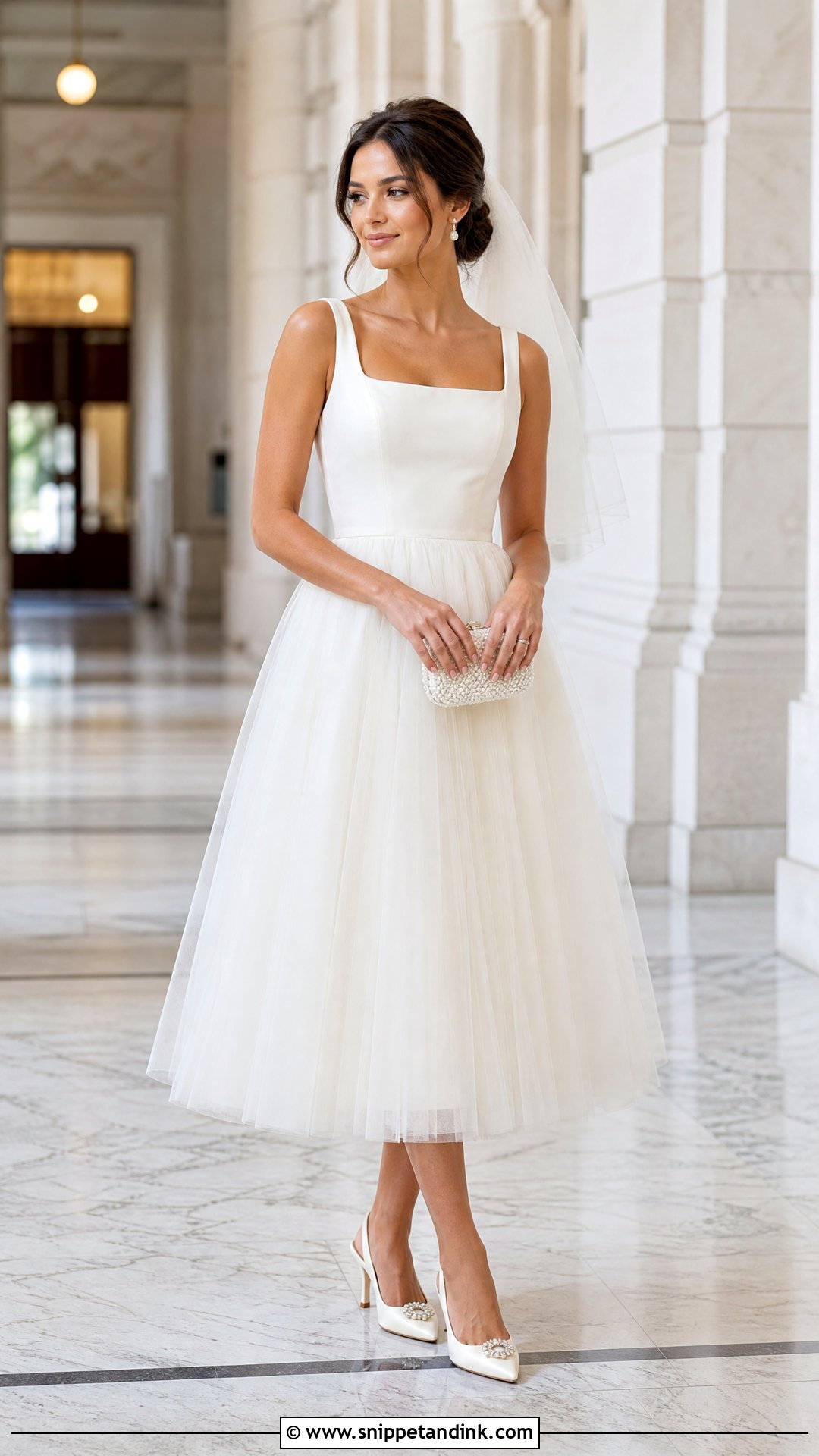 Tea Length Wedding Dress With Tulle Overlay - Snippet and Ink - 20 Wedding Dress with Overlay Ideas