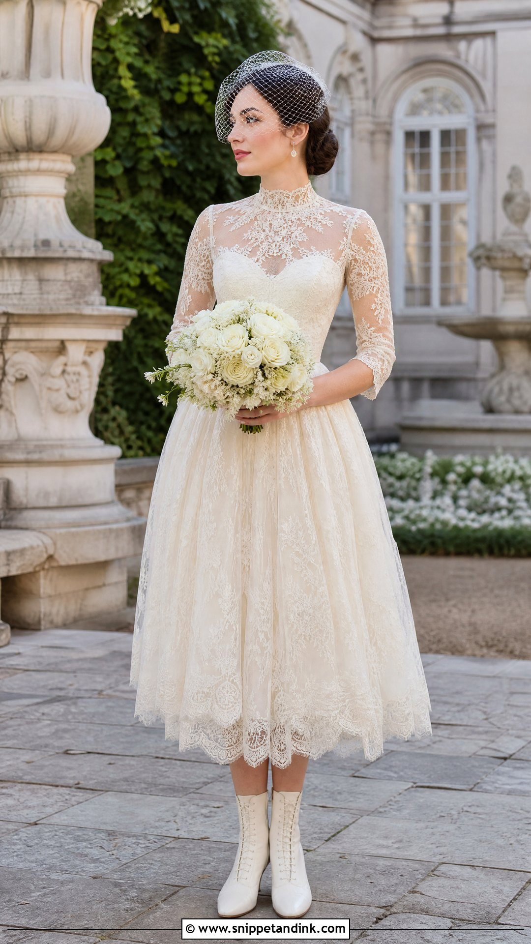 Tea Length Wedding Dress With Victorian Lace Up Boots - Snippet and Ink - 20 Wedding Dress Boots Ideas