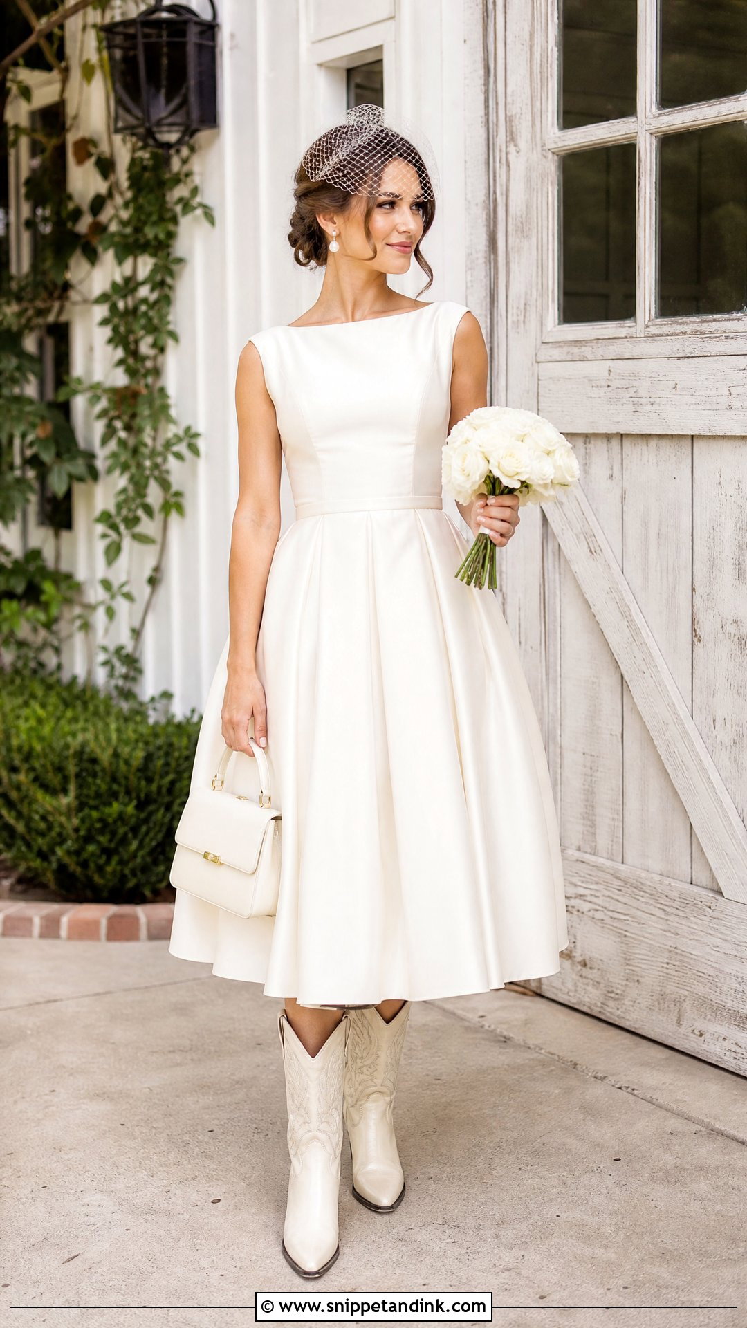 Tea Length Wedding Dress With Vintage Cowboy Boots - Snippet and Ink - 20 Wedding Cowboy Boots for Bride Ideas