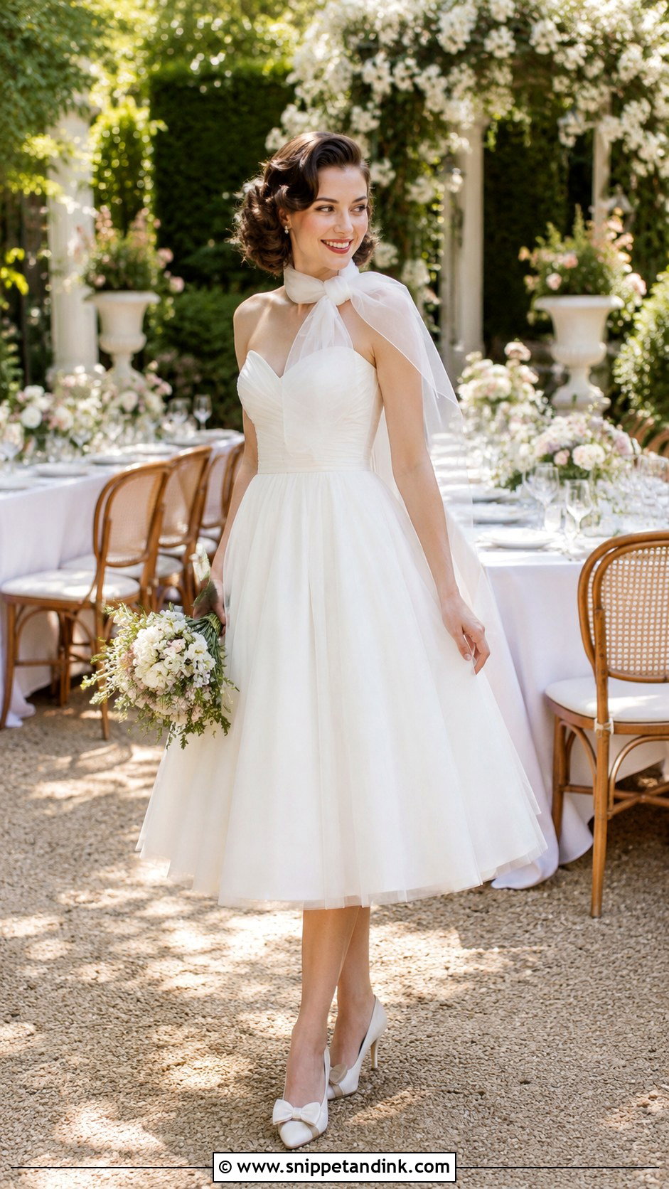 Tea Length Wedding Dress With Vintage Scarf - Snippet and Ink - 30 Wedding Dress with Scarf Ideas