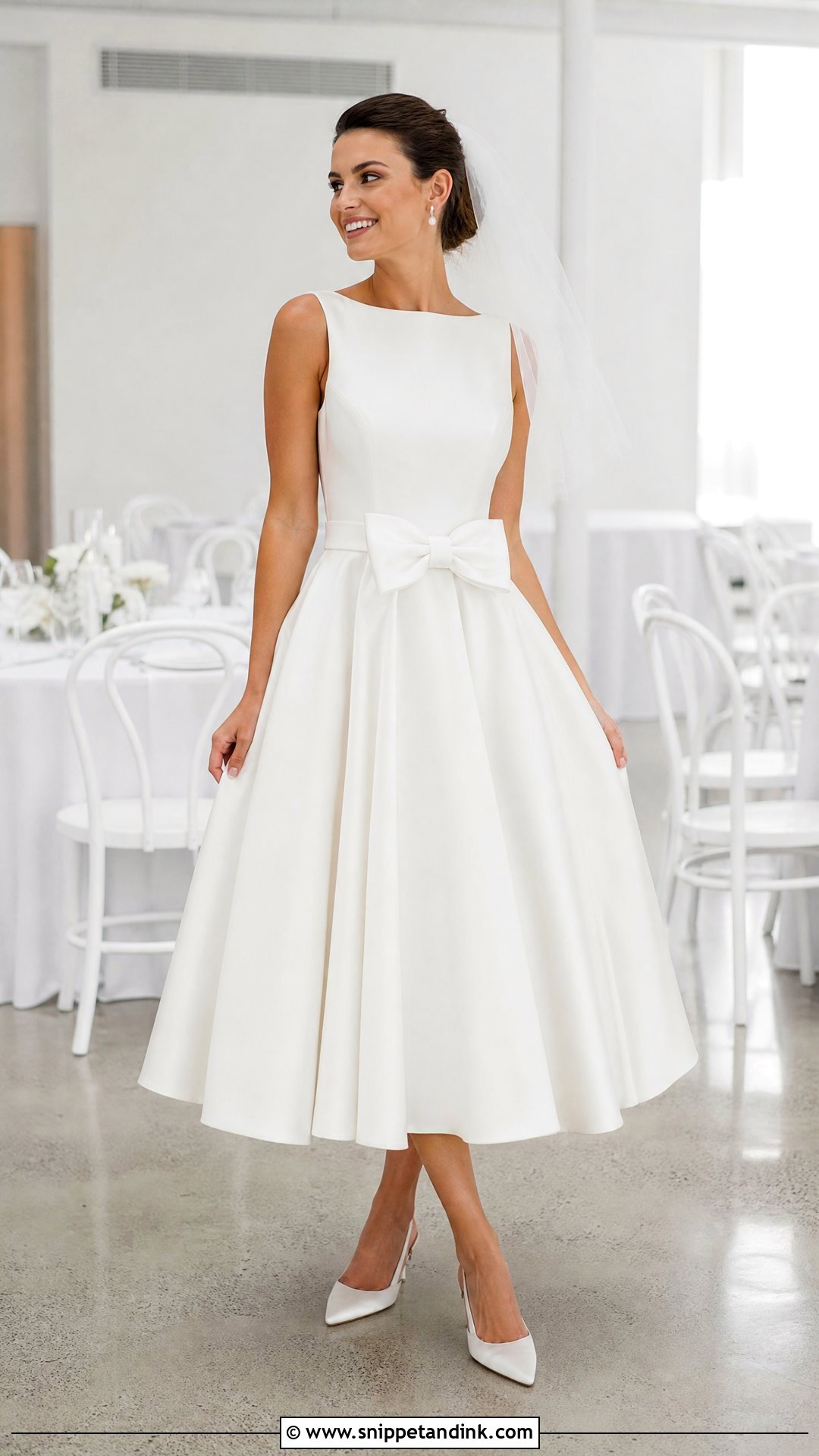 Tea Length Wedding Dress with Bow Belt - Snippet and Ink - 20 Wedding Dress with Belt Ideas
