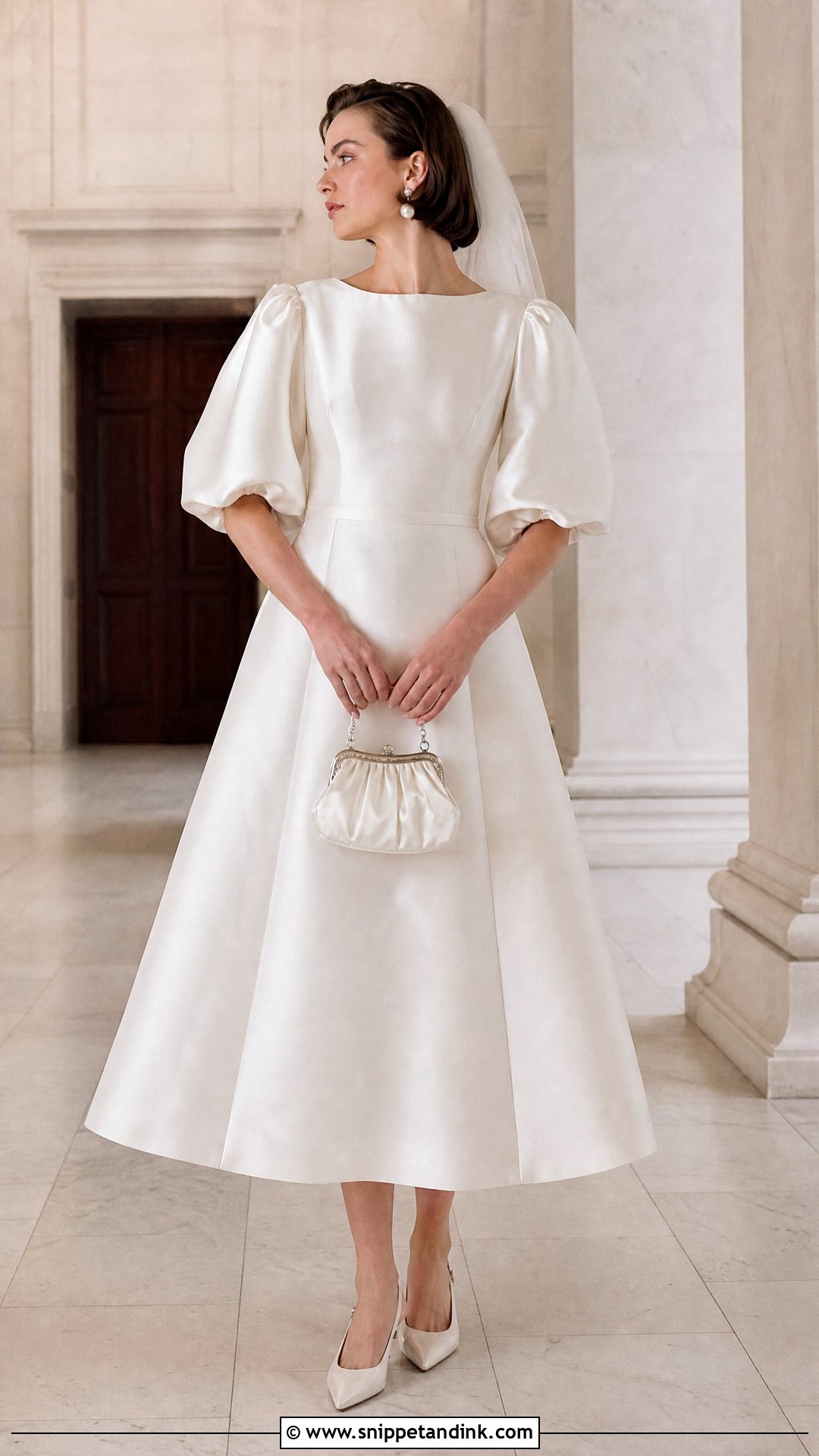 Tea Length Wedding Dress with Puffy Sleeves - Snippet and Ink - 20 Wedding Dresses with Puffy Sleeves
