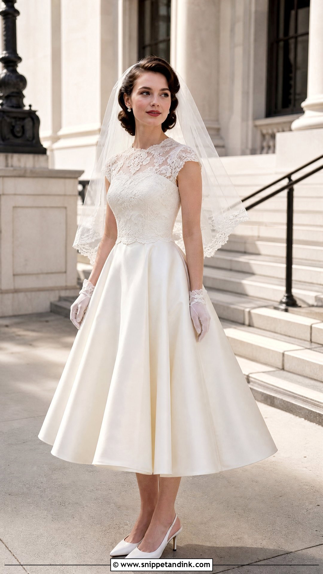 Tea Length Wedding Gown With Classic Pumps - Snippet and Ink - 20 Traditional Wedding Gown Ideas