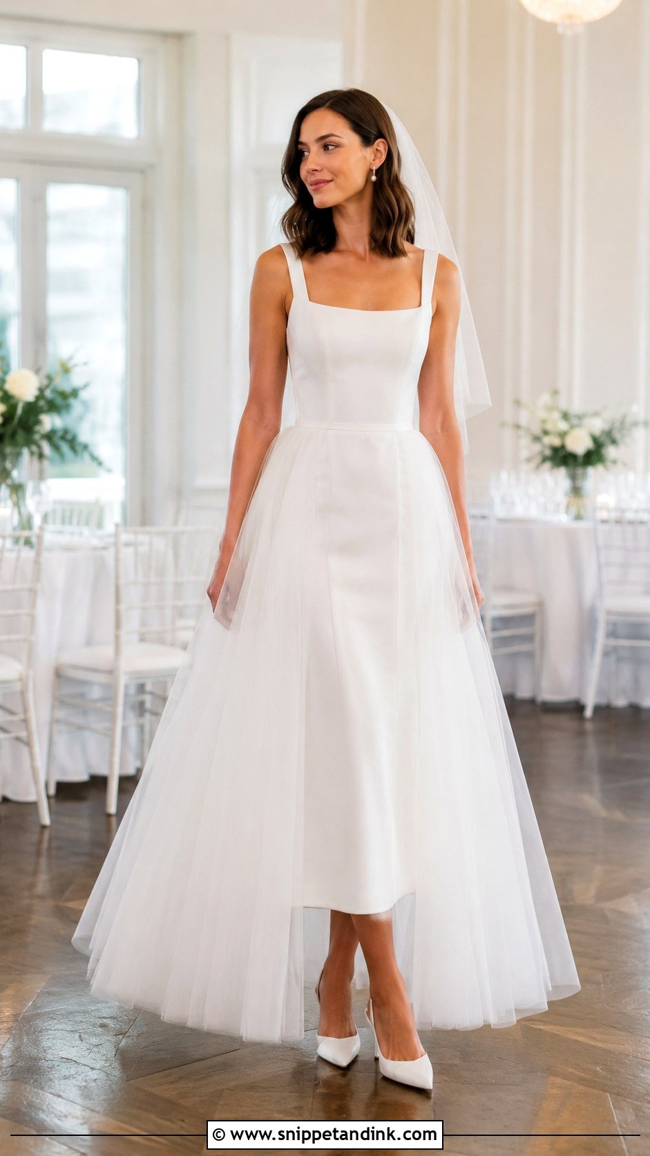 Tea Length Wedding Gown With Detachable Overskirt - Snippet and Ink - 20 2 Way Wedding Gown Ideas