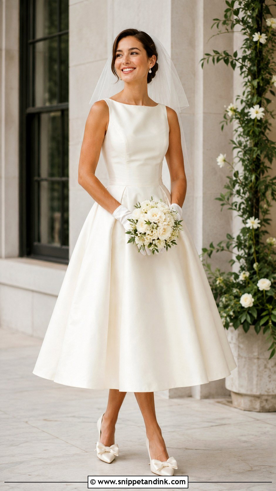 Tea Length Wedding Gown With Short Gloves - Snippet and Ink - 25 Wedding Gown with Gloves Ideas