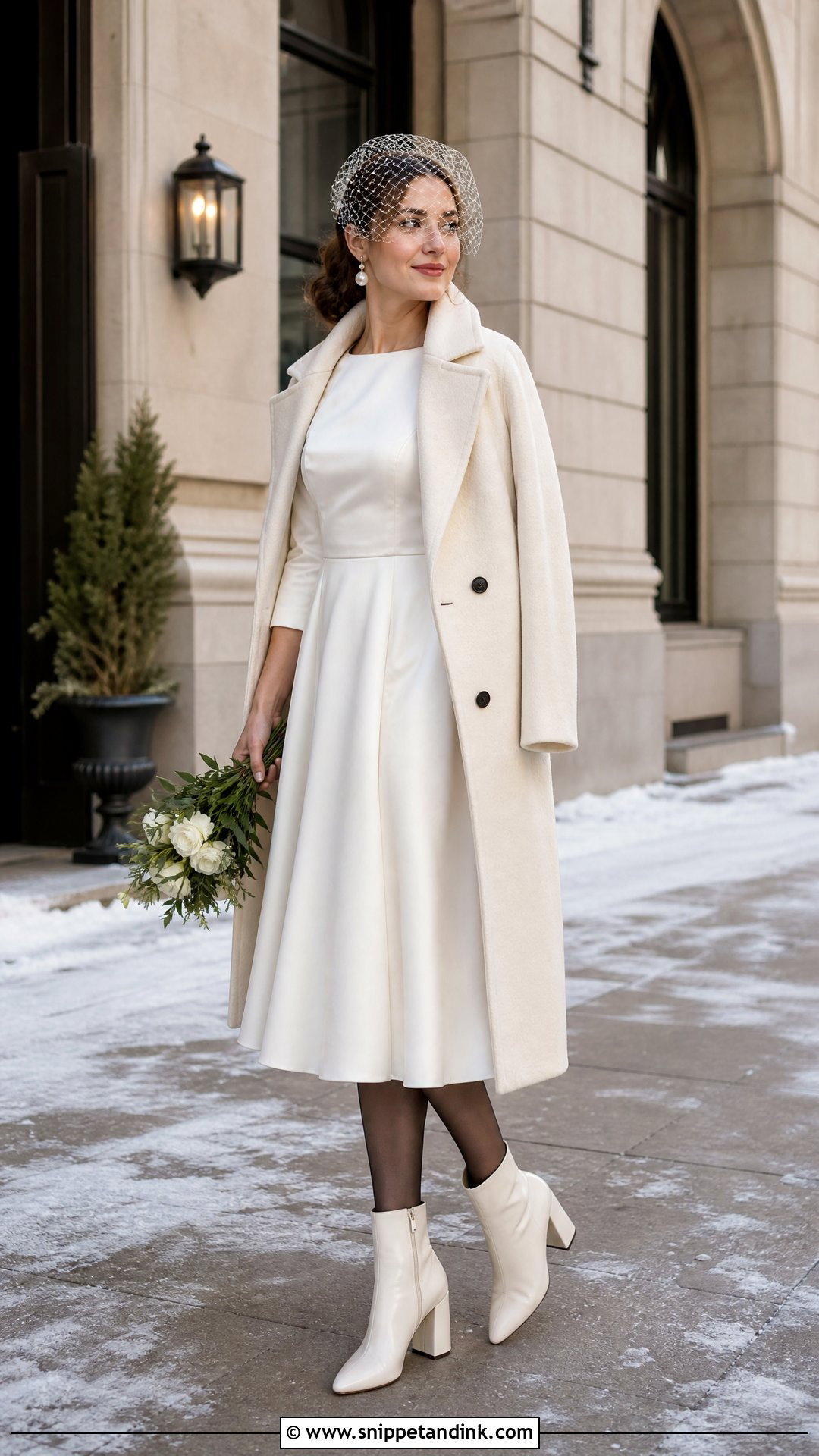 Tea Length Winter Bride Outfit With Boots - Snippet and Ink - 20 Winter Bride Outfits