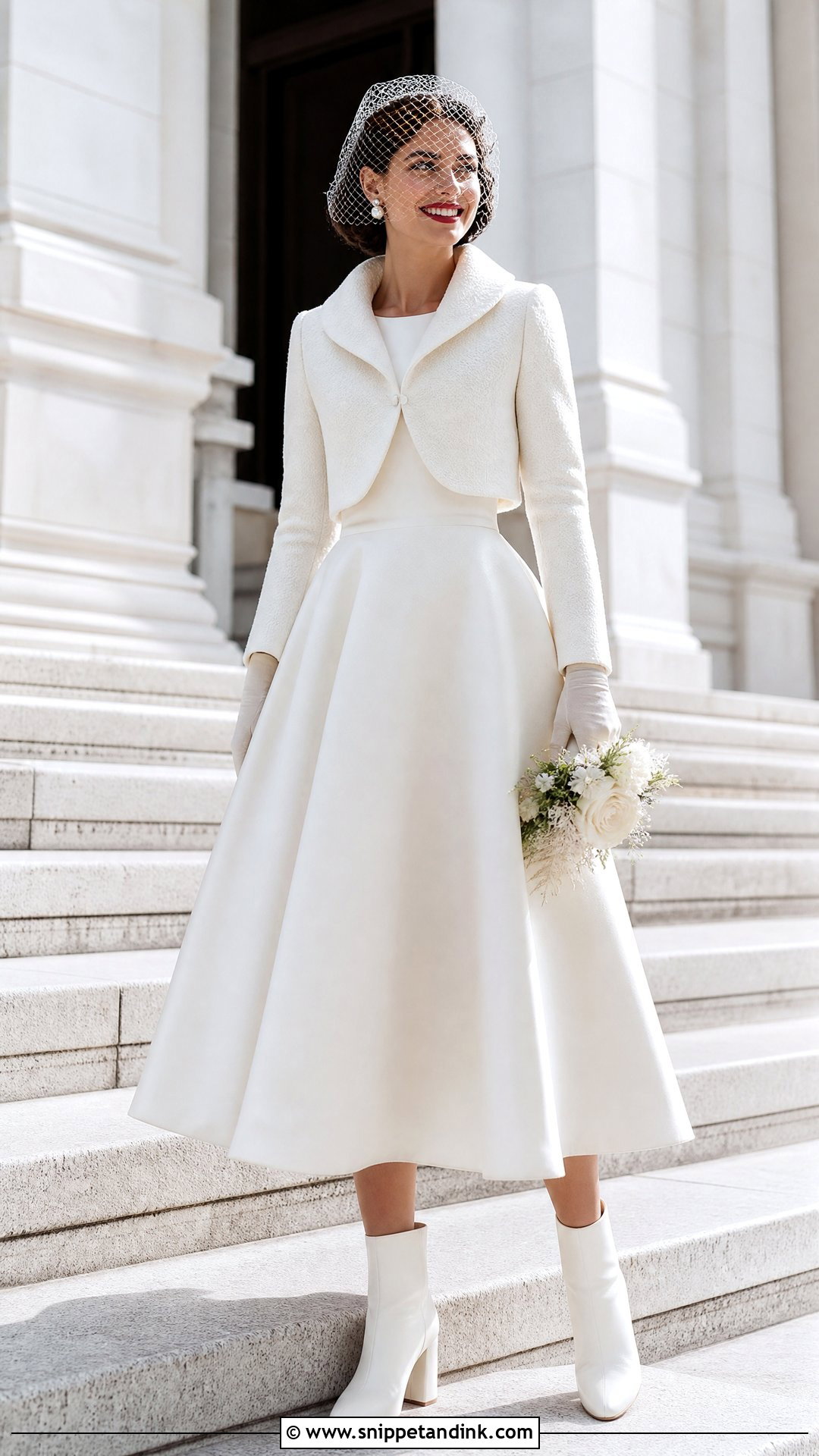 Tea Length Winter Wedding Dress With Boots - Snippet and Ink - 20 Simple Winter Wedding Dress Ideas