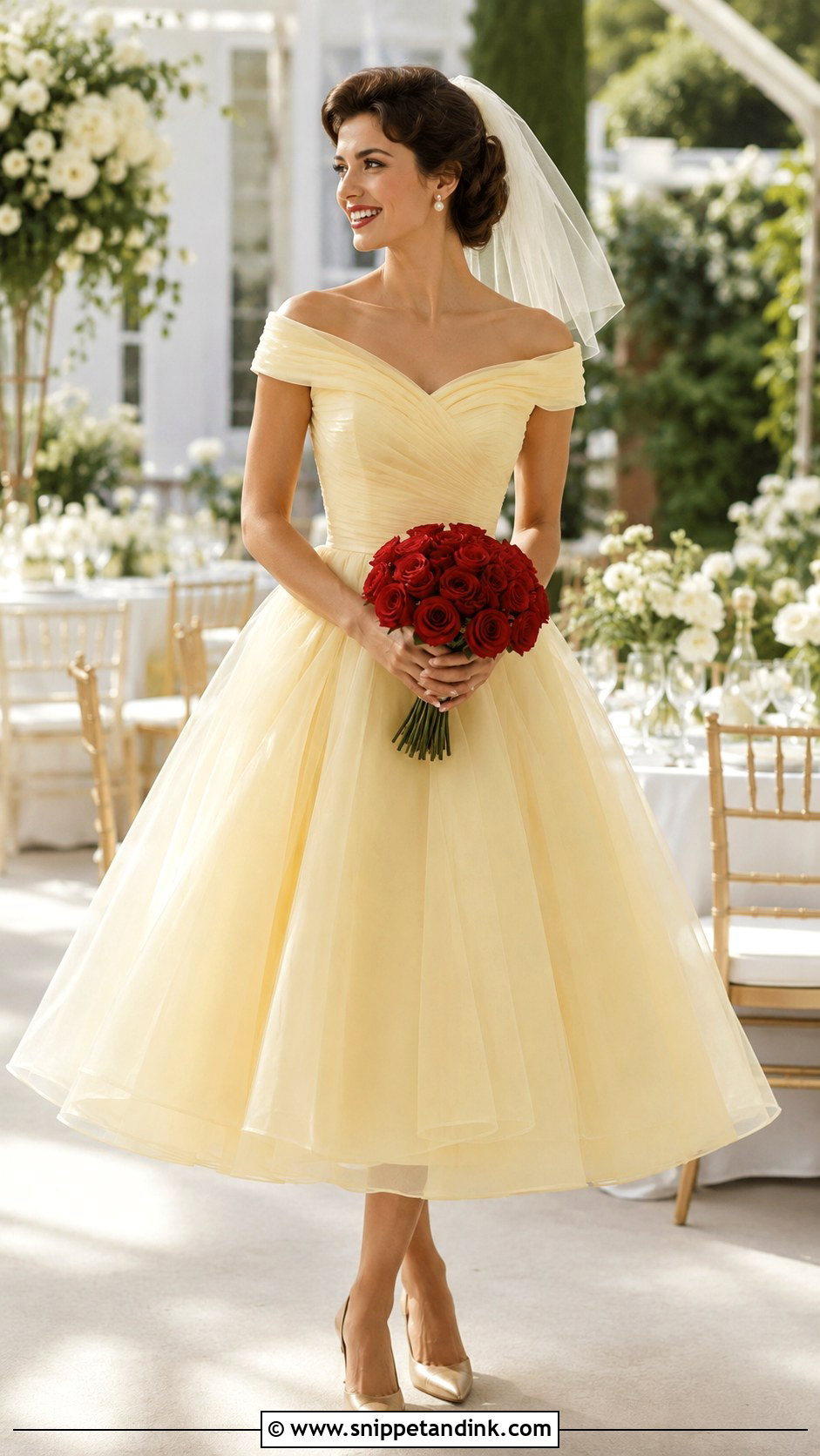 Tea Length Yellow Wedding Dress - Snippet and Ink - 20 Belle Inspired Wedding Dress Ideas