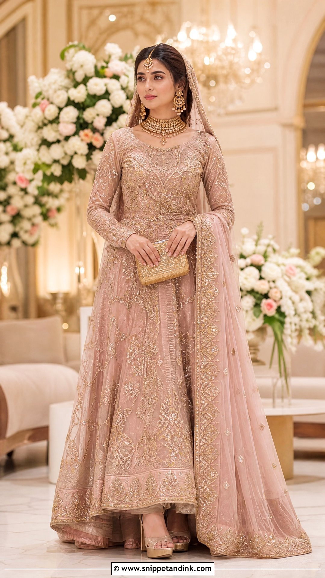 Tea Pink And Champagne Gold Bridal Gown - Snippet and Ink - 20 Tea Pink Bridal Dress Pakistani Ideas