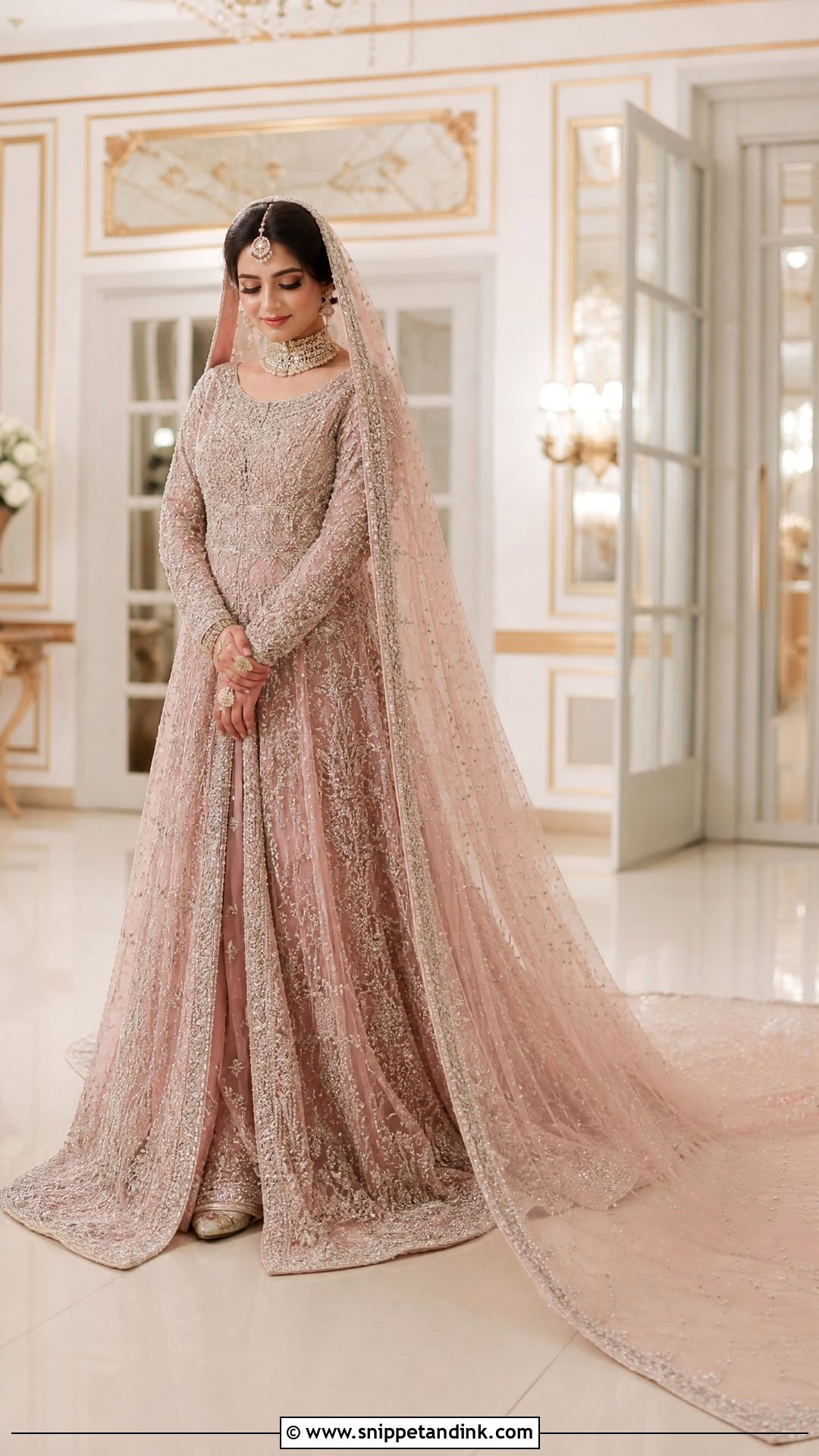 Tea Pink Bridal Maxi With Long Train - Snippet and Ink - 20 Tea Pink Bridal Dress Pakistani Ideas