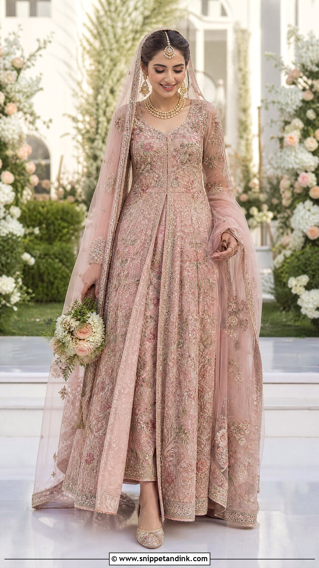 Tea Pink Floral Embroidered Bridal Pishwas - Snippet and Ink - 20 Tea Pink Bridal Dress Pakistani Ideas
