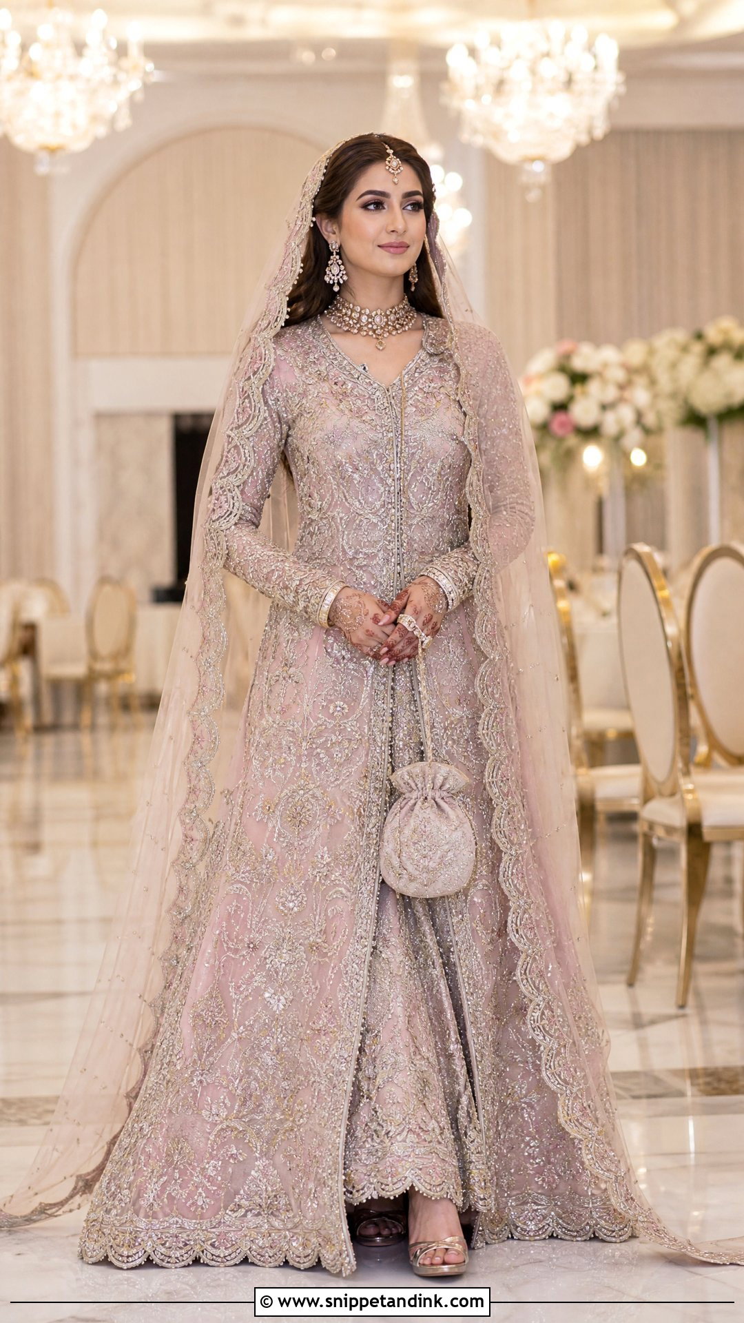 Tea Pink Front Open Bridal Gown With Lehenga - Snippet and Ink - 20 Tea Pink Bridal Dress Pakistani Ideas