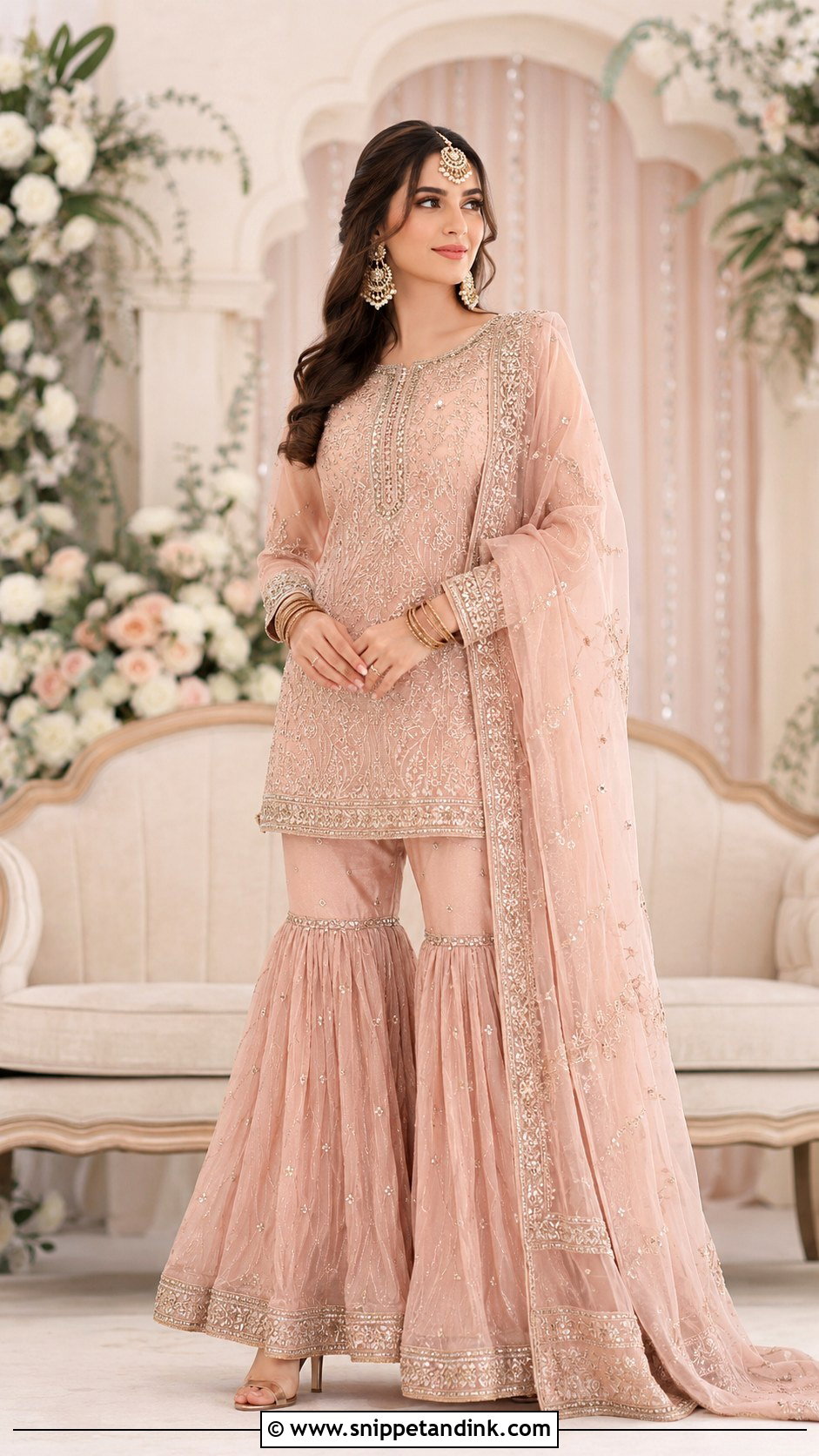 Tea Pink Gharara With Kundan Jewelry - Snippet and Ink - 30 Pakistani Wedding Dresses