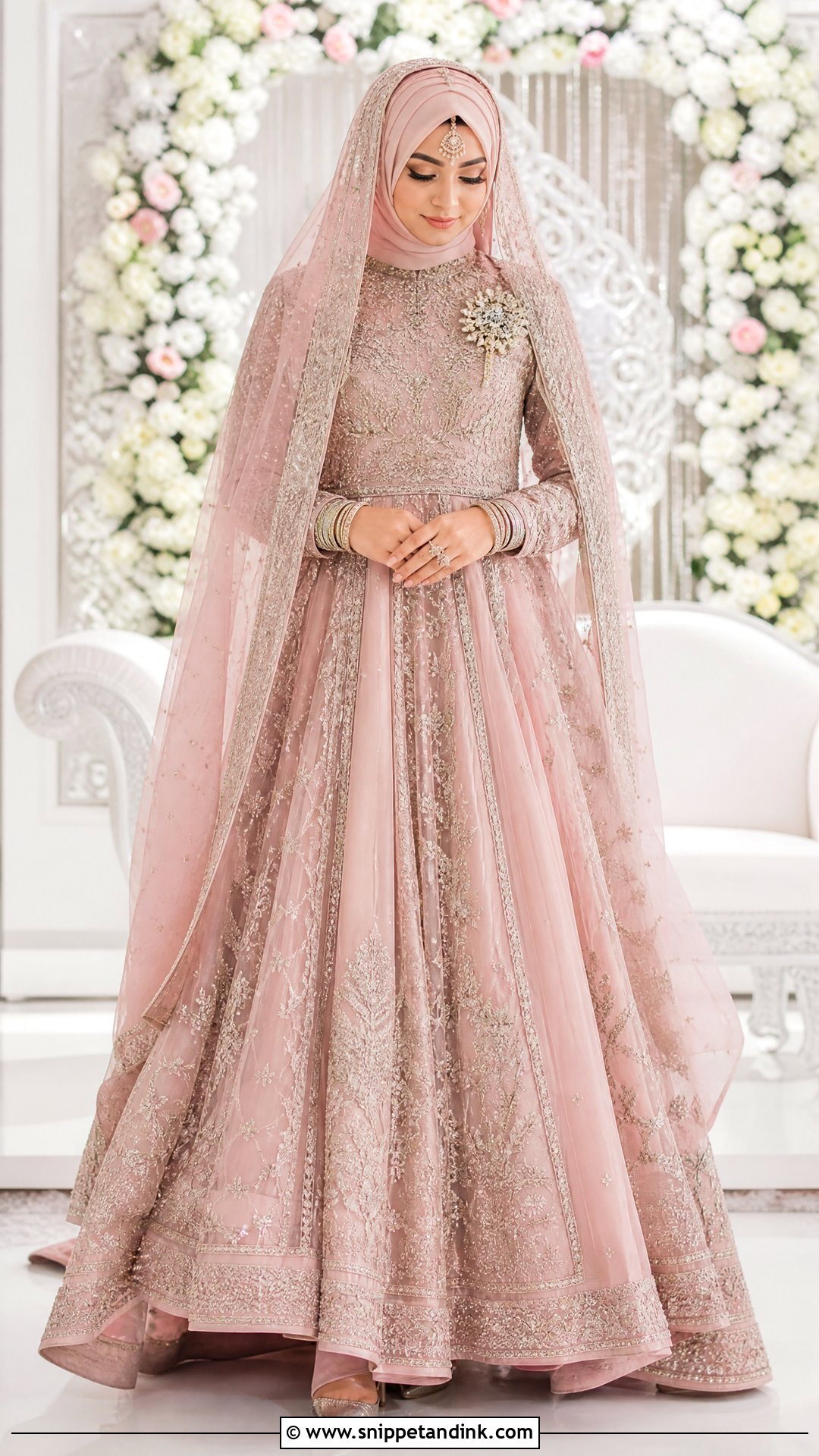 Tea Pink Modest Bridal Pishwas With Hijab - Snippet and Ink - 20 Tea Pink Bridal Dress Pakistani Ideas