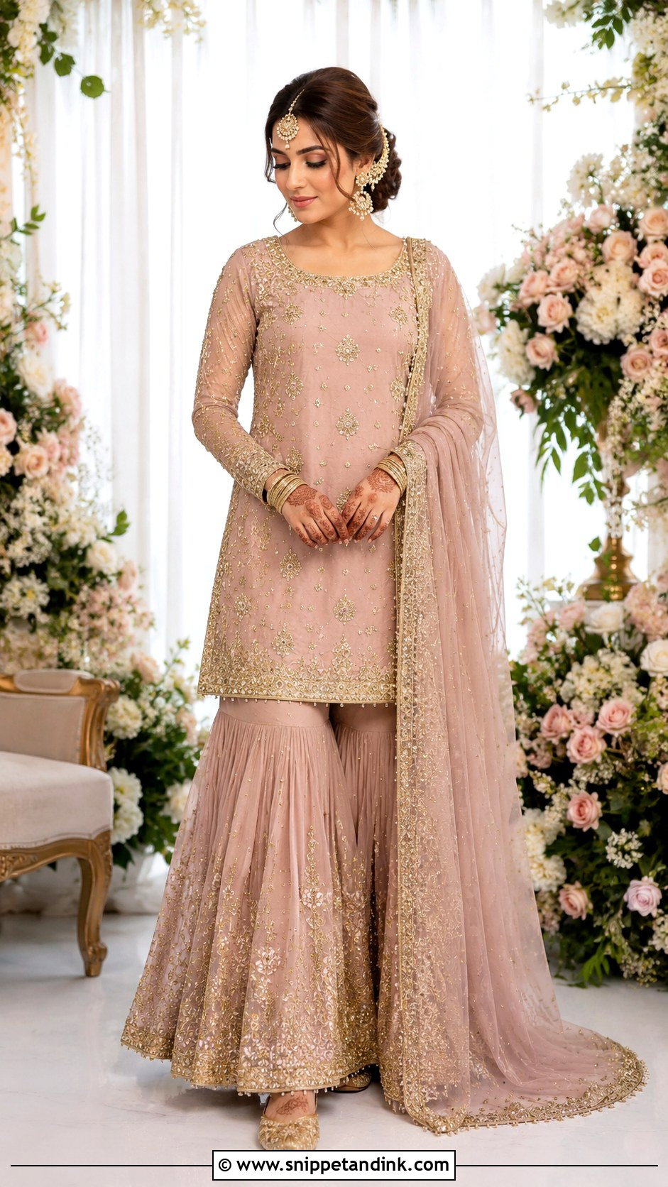 Tea Pink Nikah Gharara With Short Kameez - Snippet and Ink - 25 Pakistani Nikah Bridal Wear Ideas