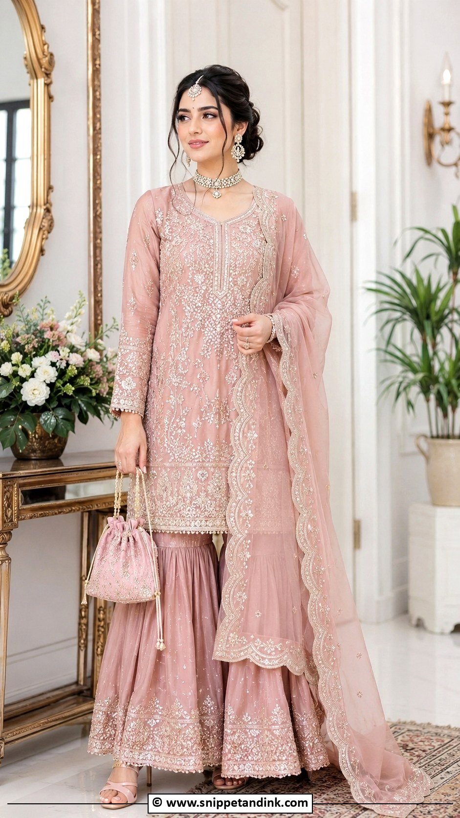 Tea Pink Nikkah Gharara Outfit - Snippet and Ink - 35 Nikkah Outfit Ideas