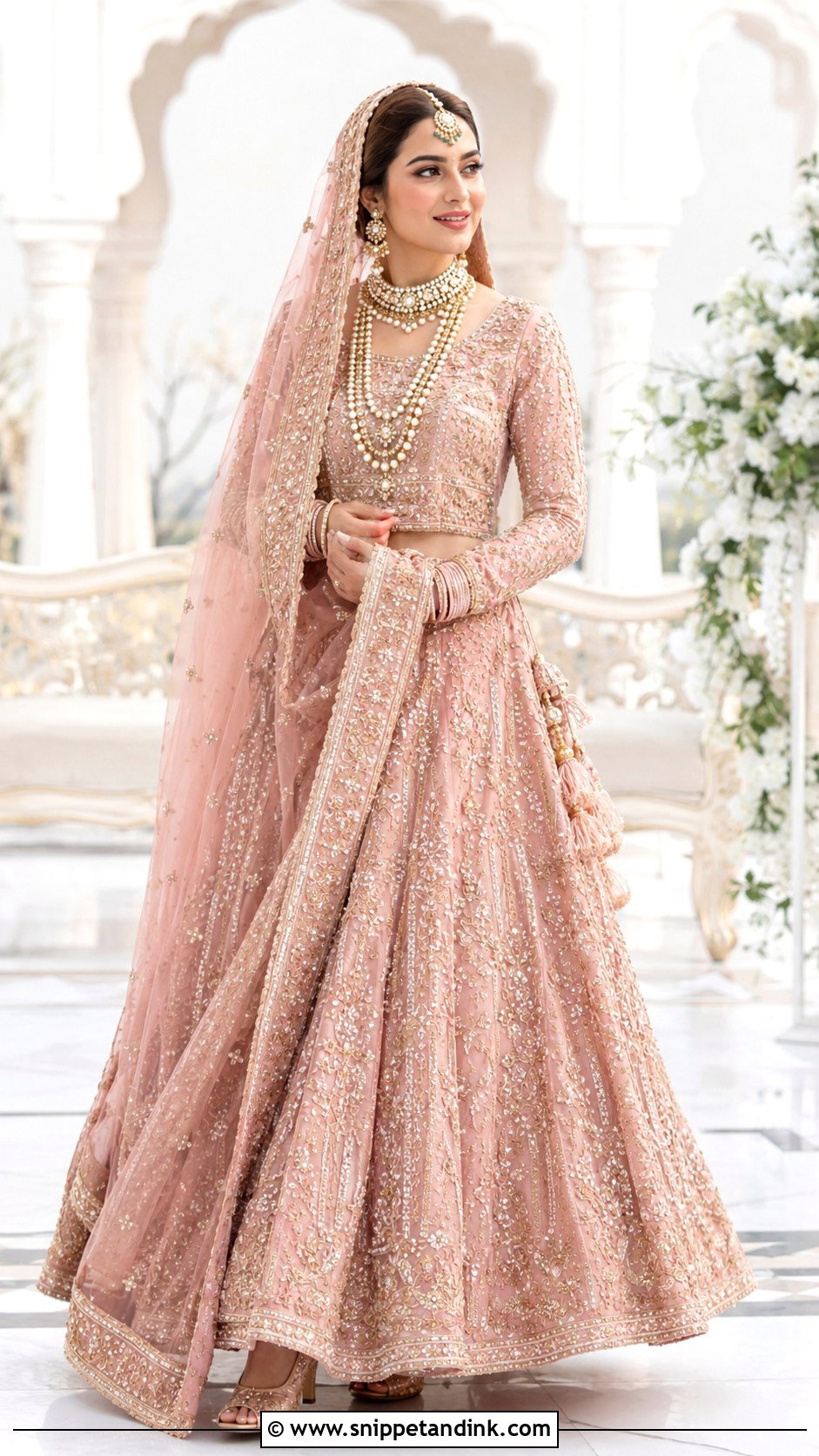 Tea Pink Pakistani Barat Bridal Lehenga - Snippet and Ink - 25 Pakistani Barat Brides Ideas